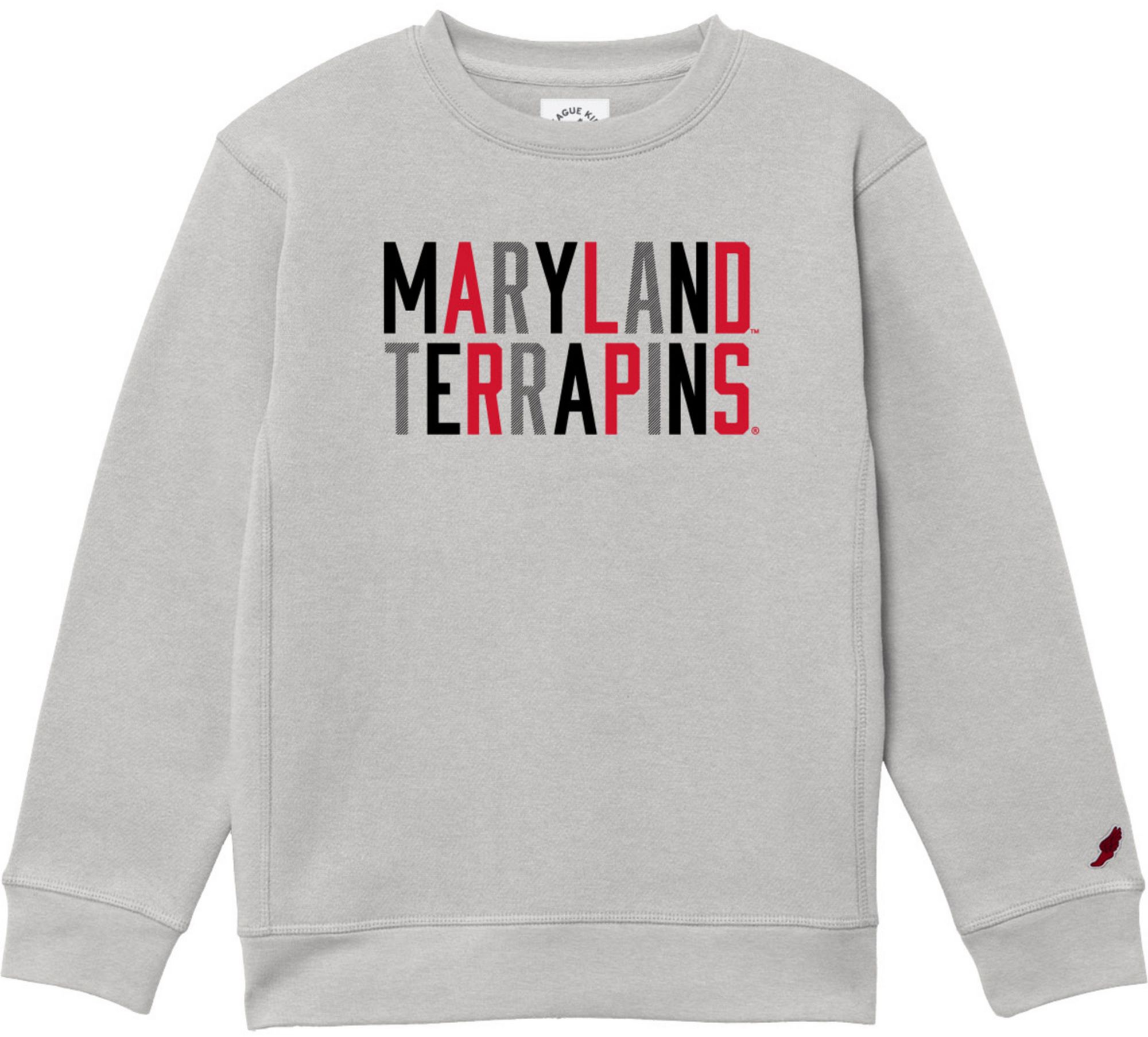 League-Legacy Youth Maryland Terrapins Grey Essential Crew Pullover Sweatshirt