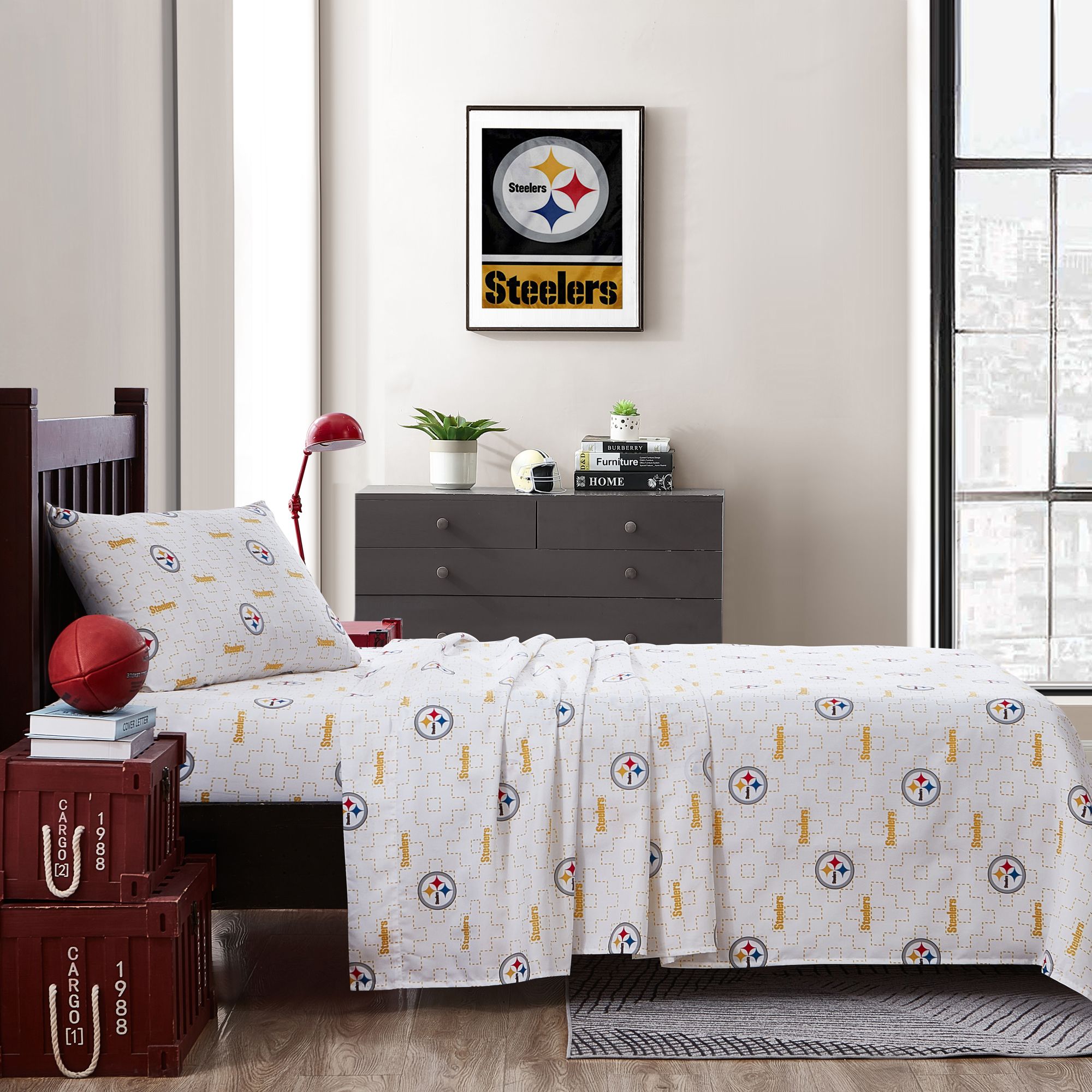 Logo Pittsburgh Steelers Scatter Twin Sheet Set