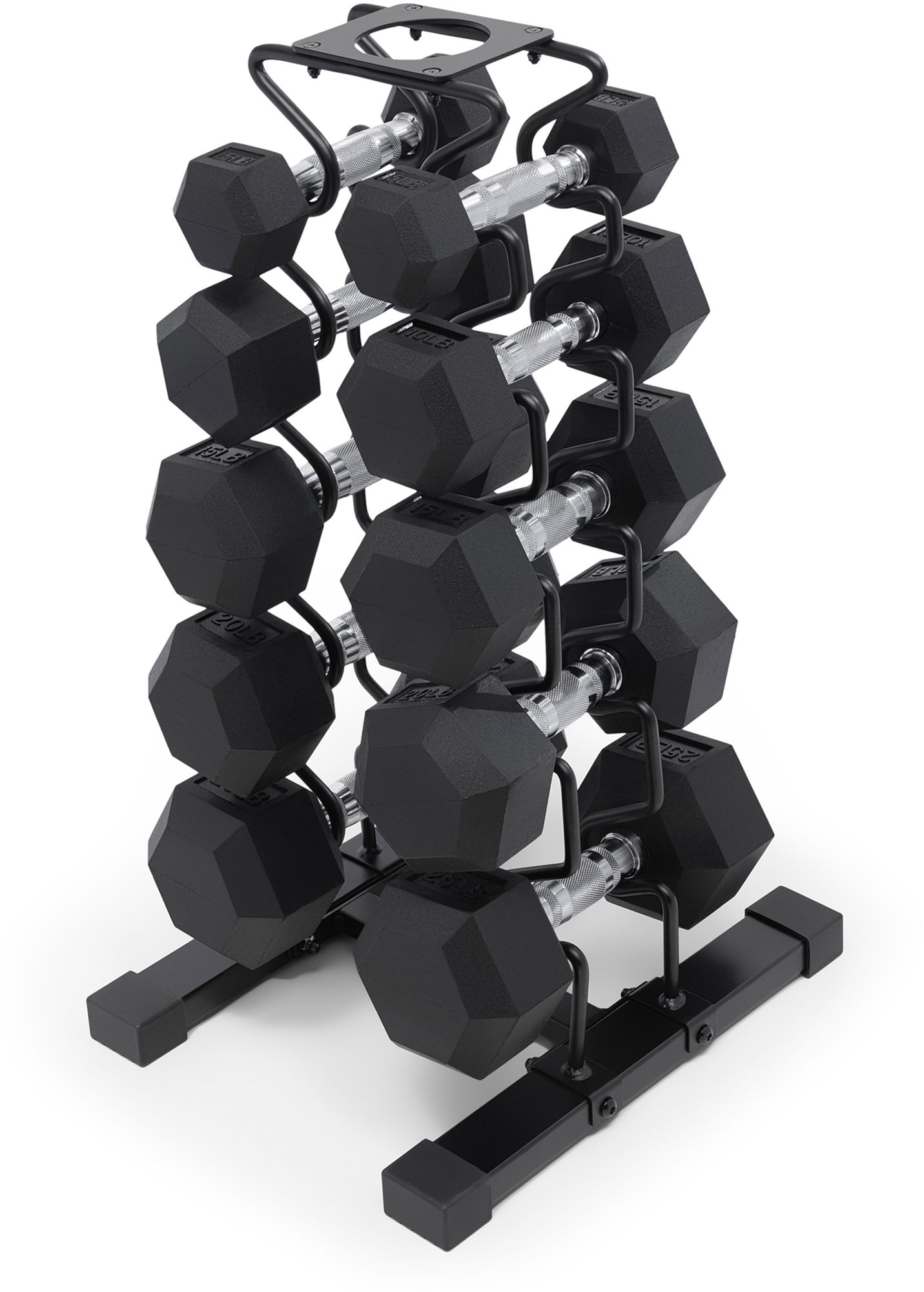 Marcy Pro 150 lb. Rubber Hex Dumbbells with Rack