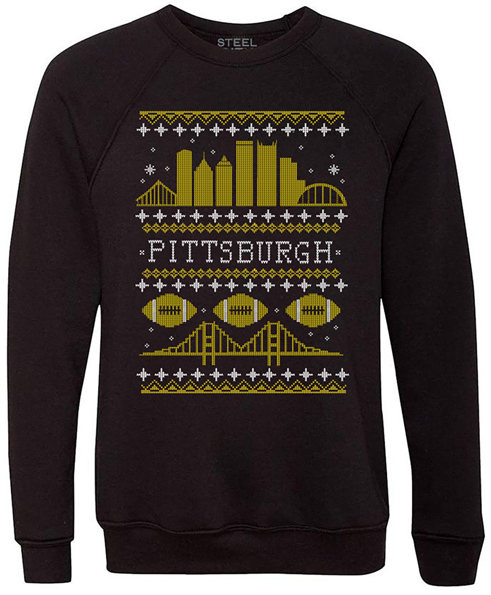 Steel City Unisex Black Pittsburgh Holiday Crewneck Sweatshirt