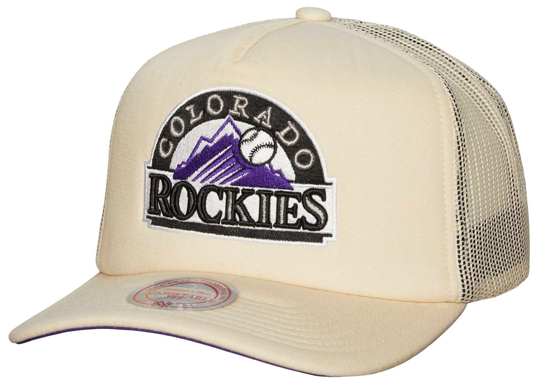 Mitchell &amp; Ness Adult Colorado Rockies White Cooperstown Evergreen Adjustable Trucker Hat