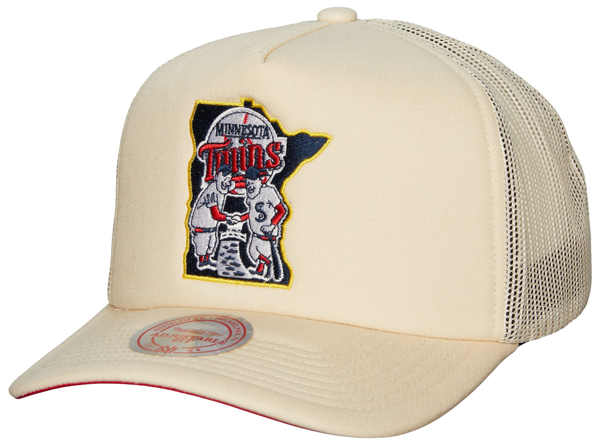 Mitchell and Ness Adult Minnesota Twins White Evergreen Adjustable Trucker Hat