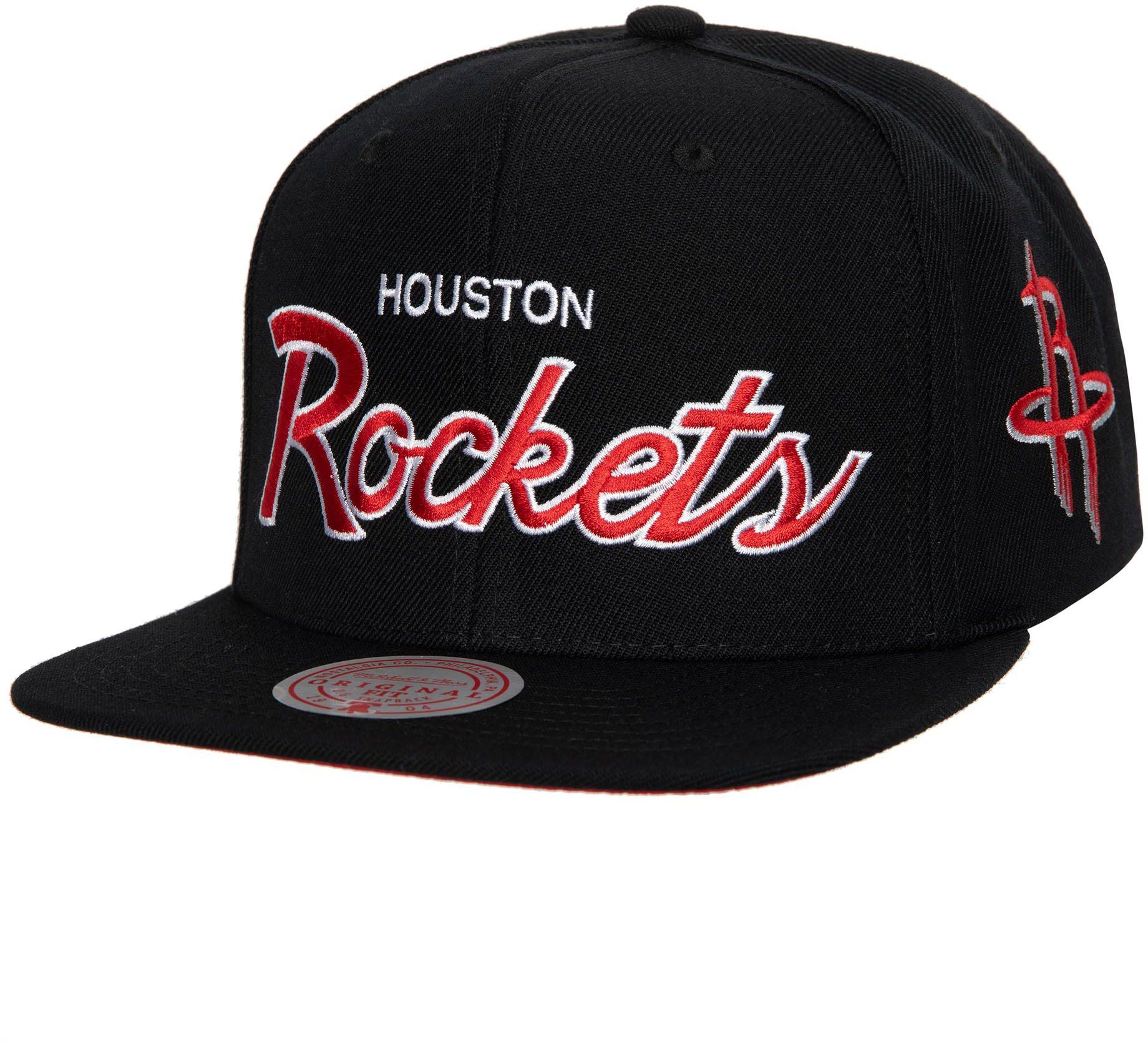 Mitchell &amp; Ness Adult Houston Rockets Black Script Adjustable Snapback Hat