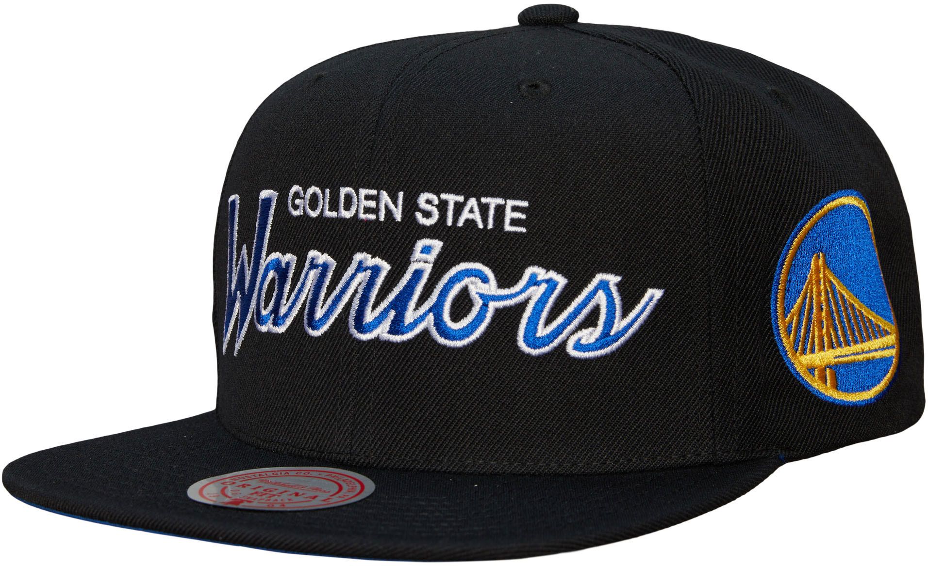 Mitchell & Ness Adult Golden State Warriors Black Script Adjustable Snapback Hat