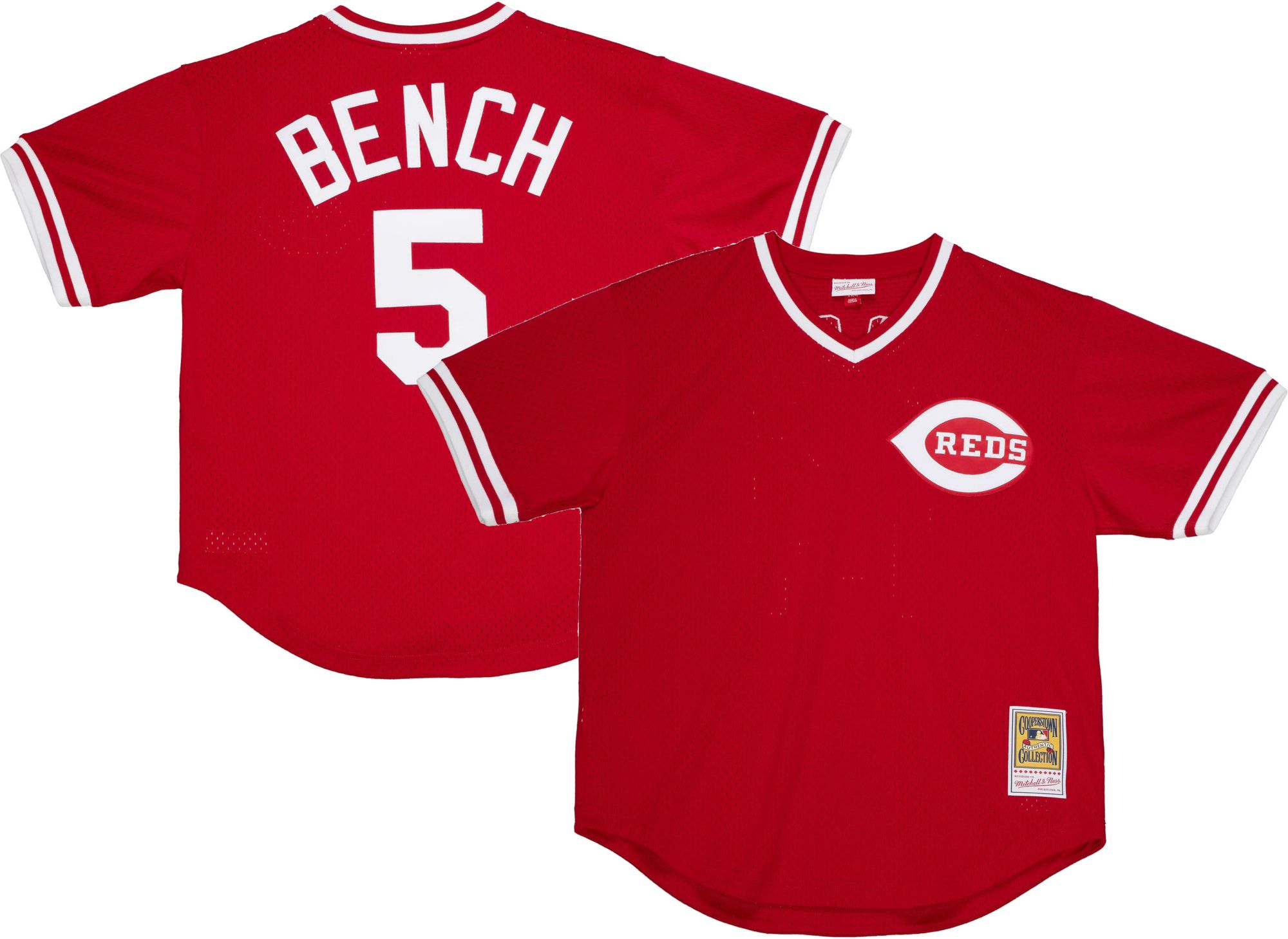 Mitchell & Ness Men's Johnny Bench #5 Red Cooperstown Alternate Mesh Batting Practice Jersey