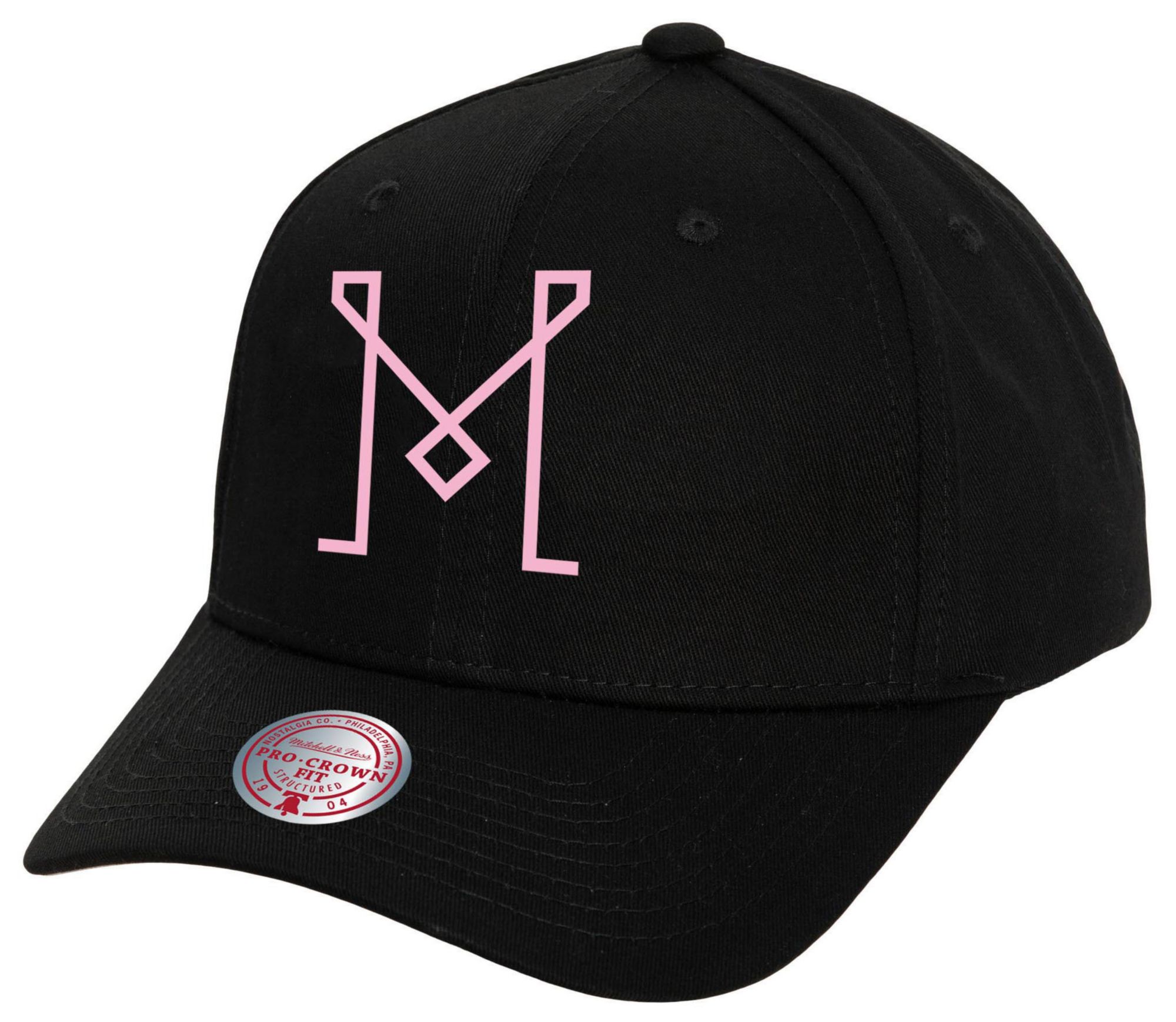 Mitchell &amp; Ness Adult Inter Miami CF M Logo Black Snapback Adjustable Hat