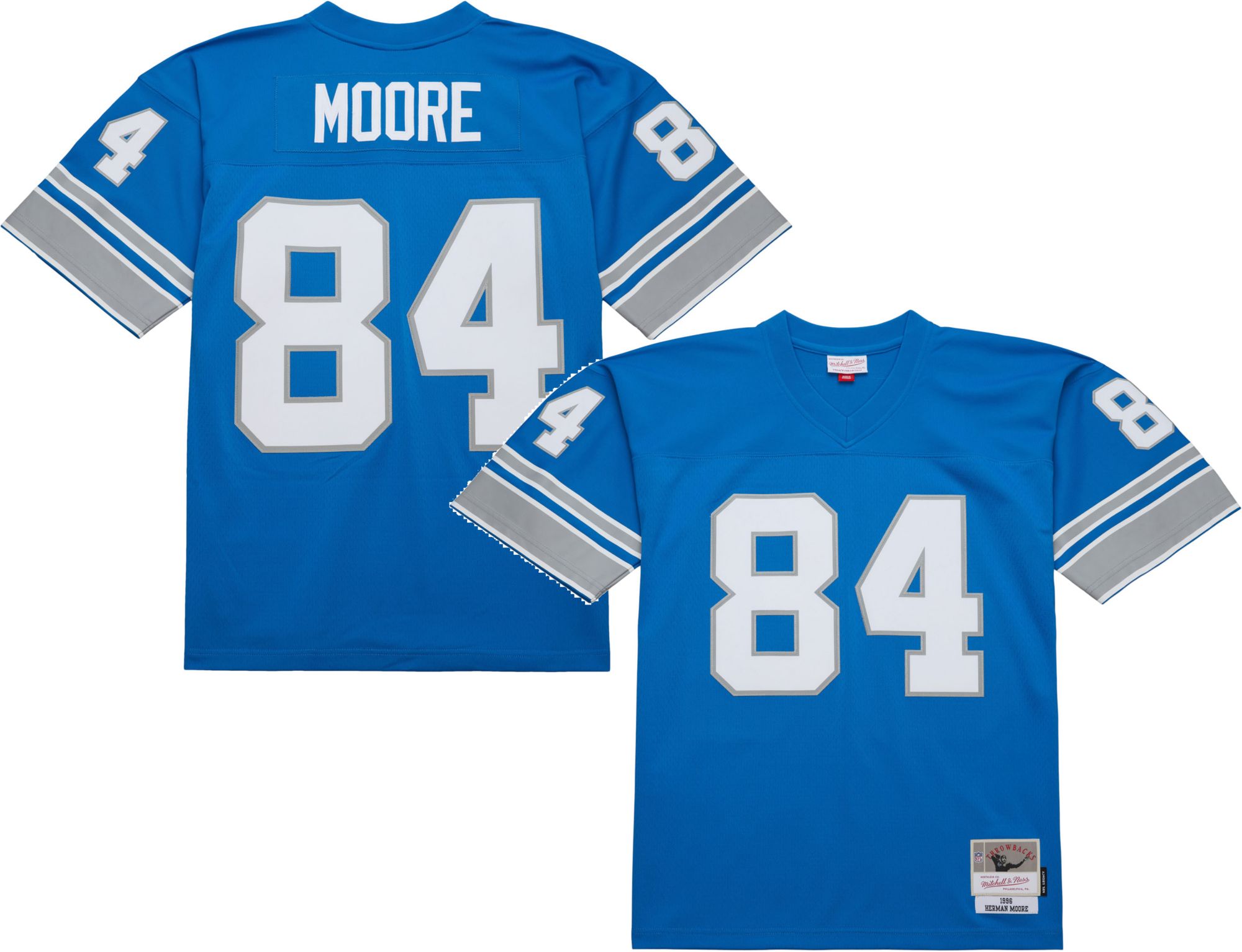 Mitchell &amp; Ness Men's Detroit Lions Herman Moore #84 1996 Blue Throwback Jersey