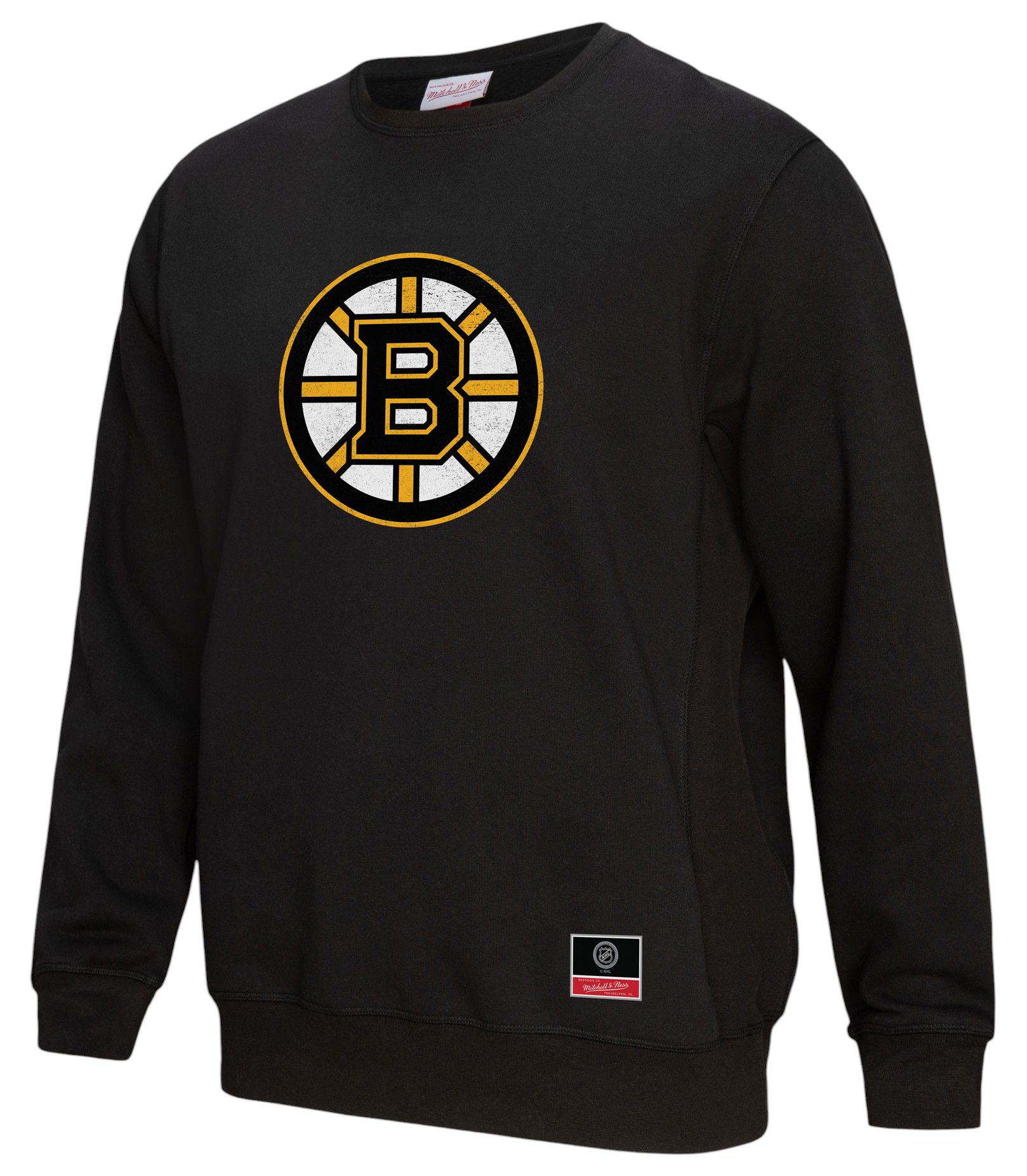 Mitchell & Ness Adult Boston Bruins Black Logo Slap Crewneck Sweatshirt
