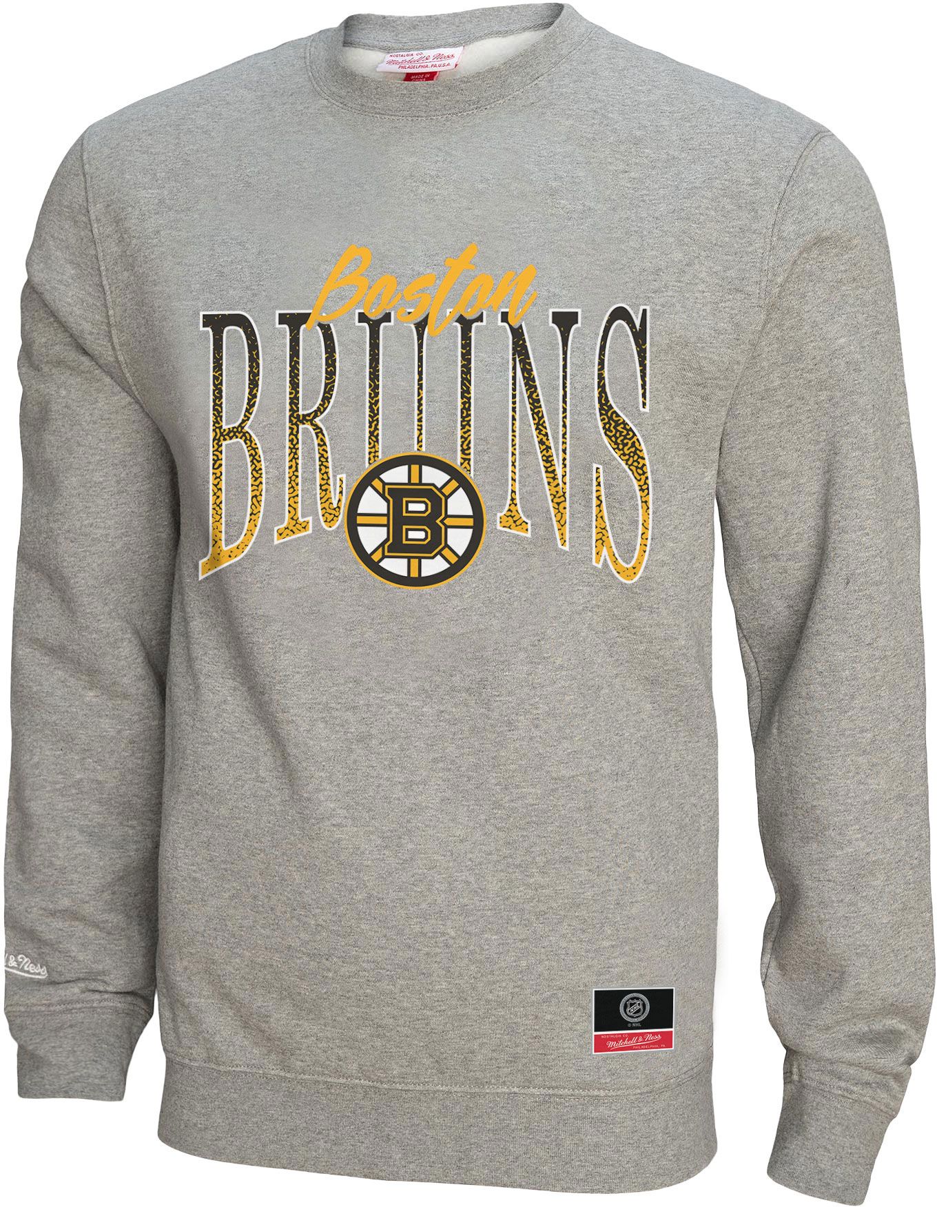 Mitchell & Ness Women's Boston Bruins Grey Hockey Night Crewneck Sweatshirt