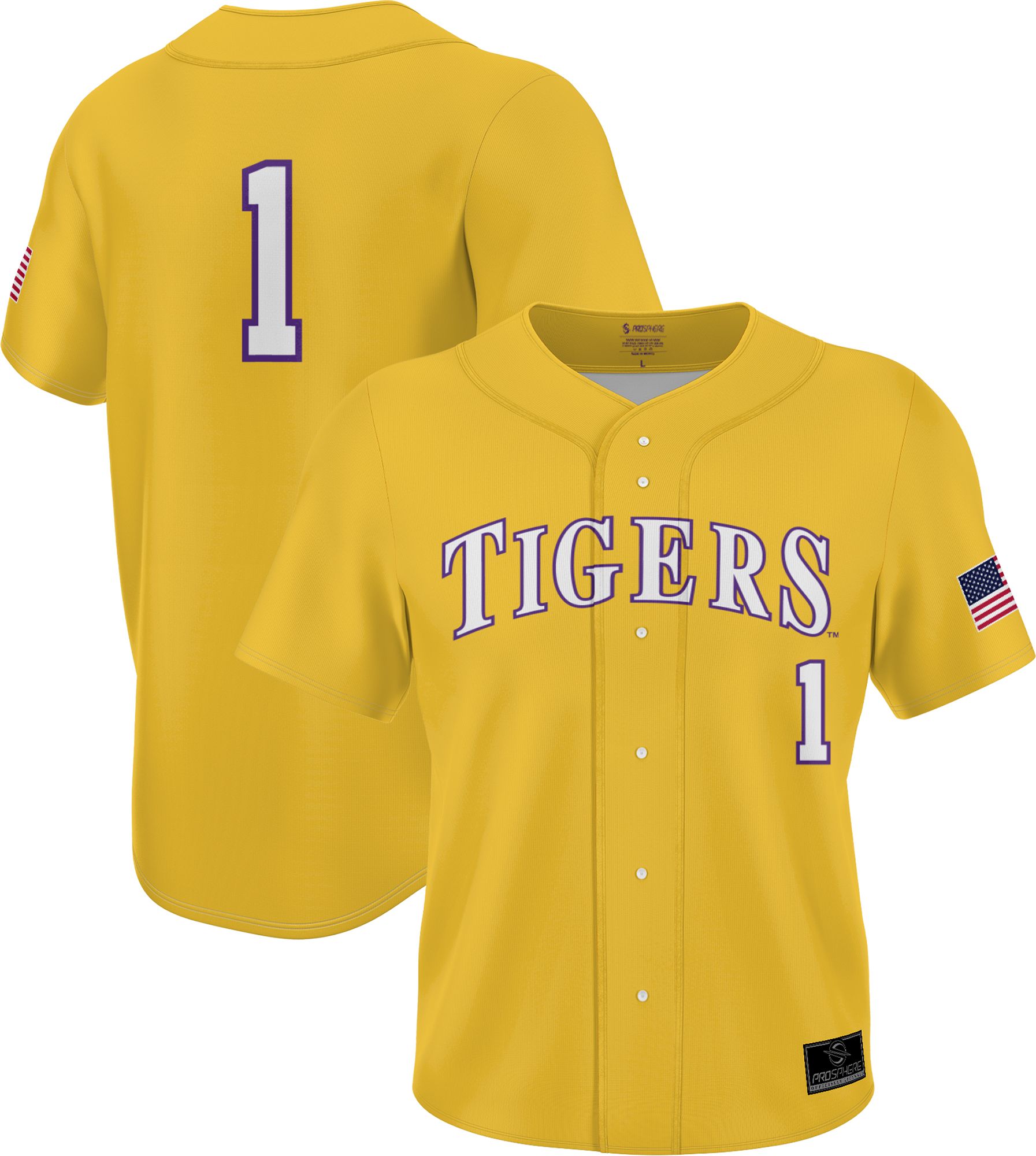 Prosphere Youth LSU Tigers #1 Gold Full Button Replica Baseball Jersey