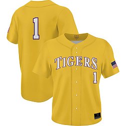 Prosphere Youth LSU Tigers #1 Gold Full Button Replica Baseball Jersey