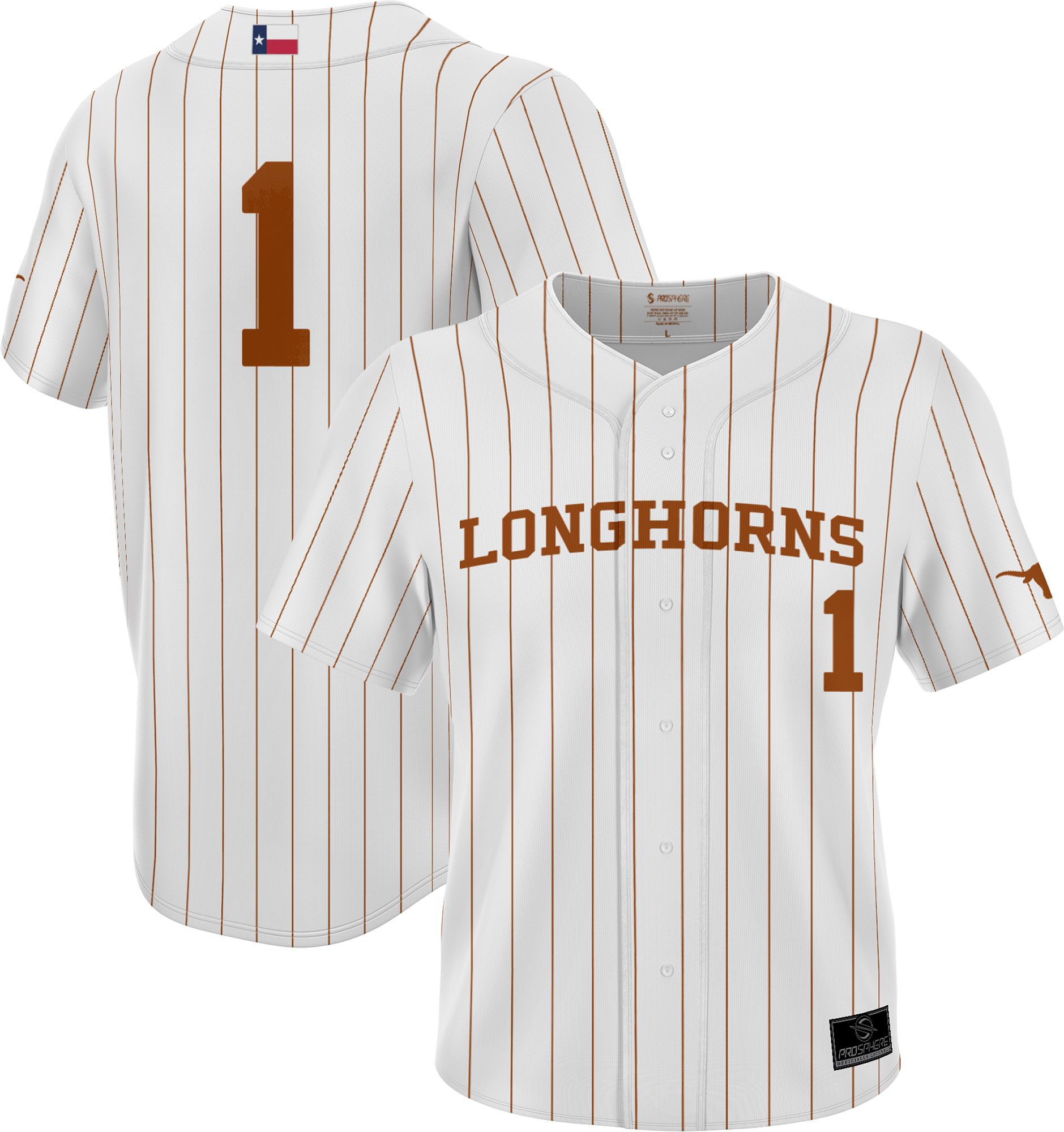 Prosphere Youth Texas Longhorns #1 White Full Button Replica Baseball Jersey