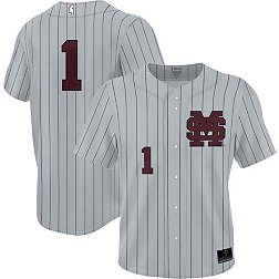 Prosphere Men's Mississippi State Bulldogs #1 Grey Full Button Pinstripe Baseball Jersey