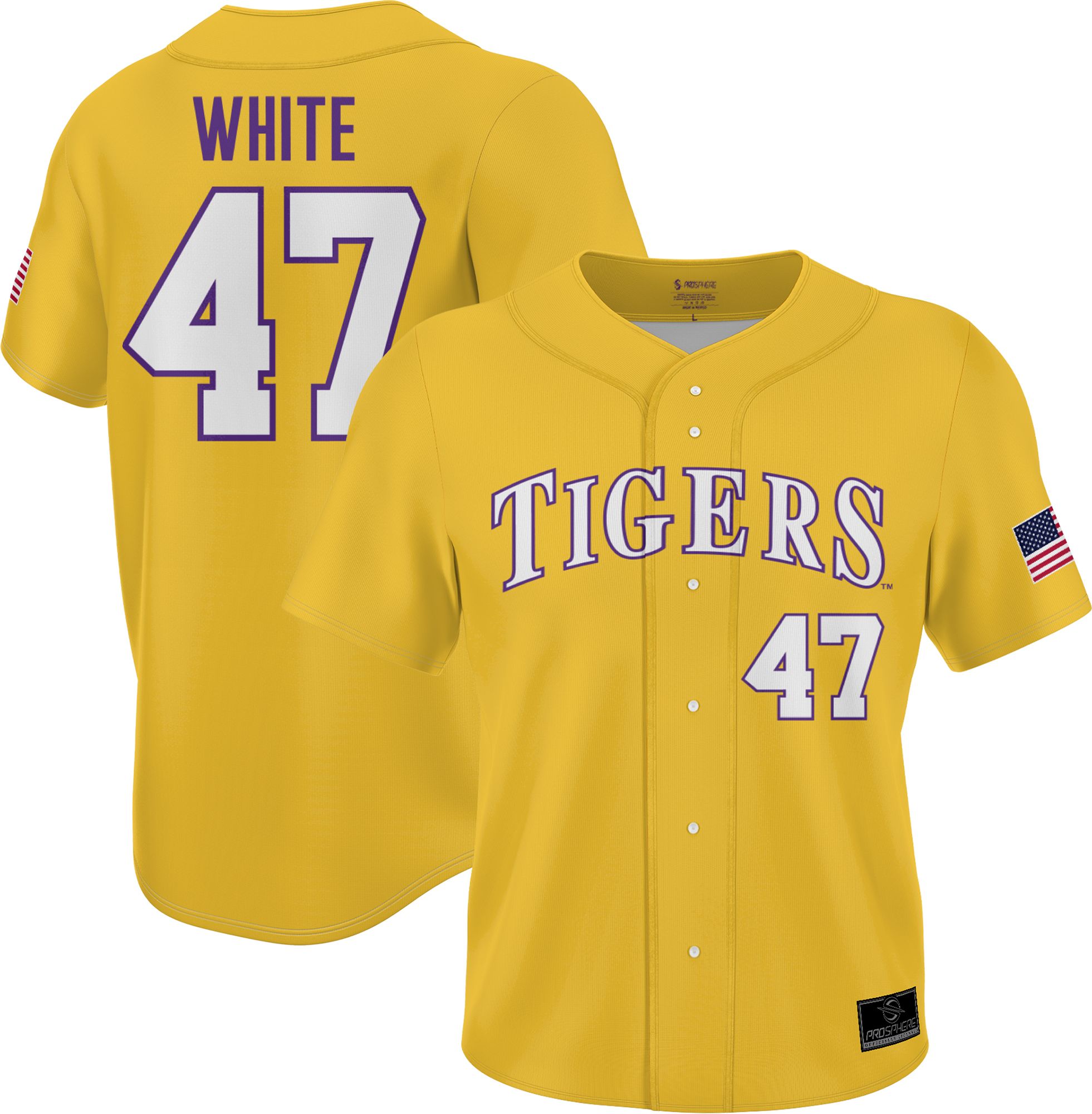 Prosphere Youth LSU Tigers #47 Gold Tommy White Full Sublimated Baseball Jersey