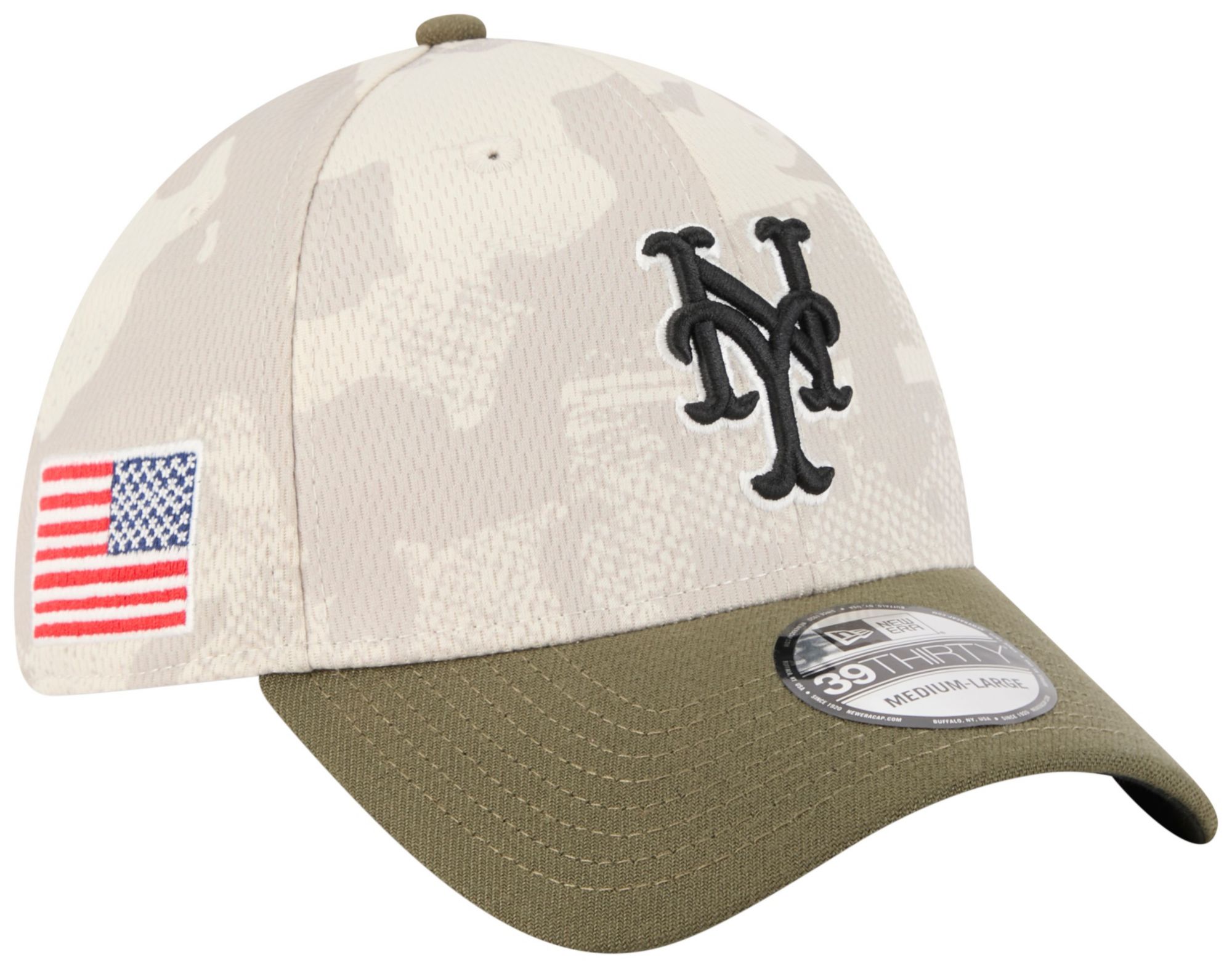 New Era Adult New York Mets Khaki Armed Forces Day 2025 39Thirty Stretch Fit Hat