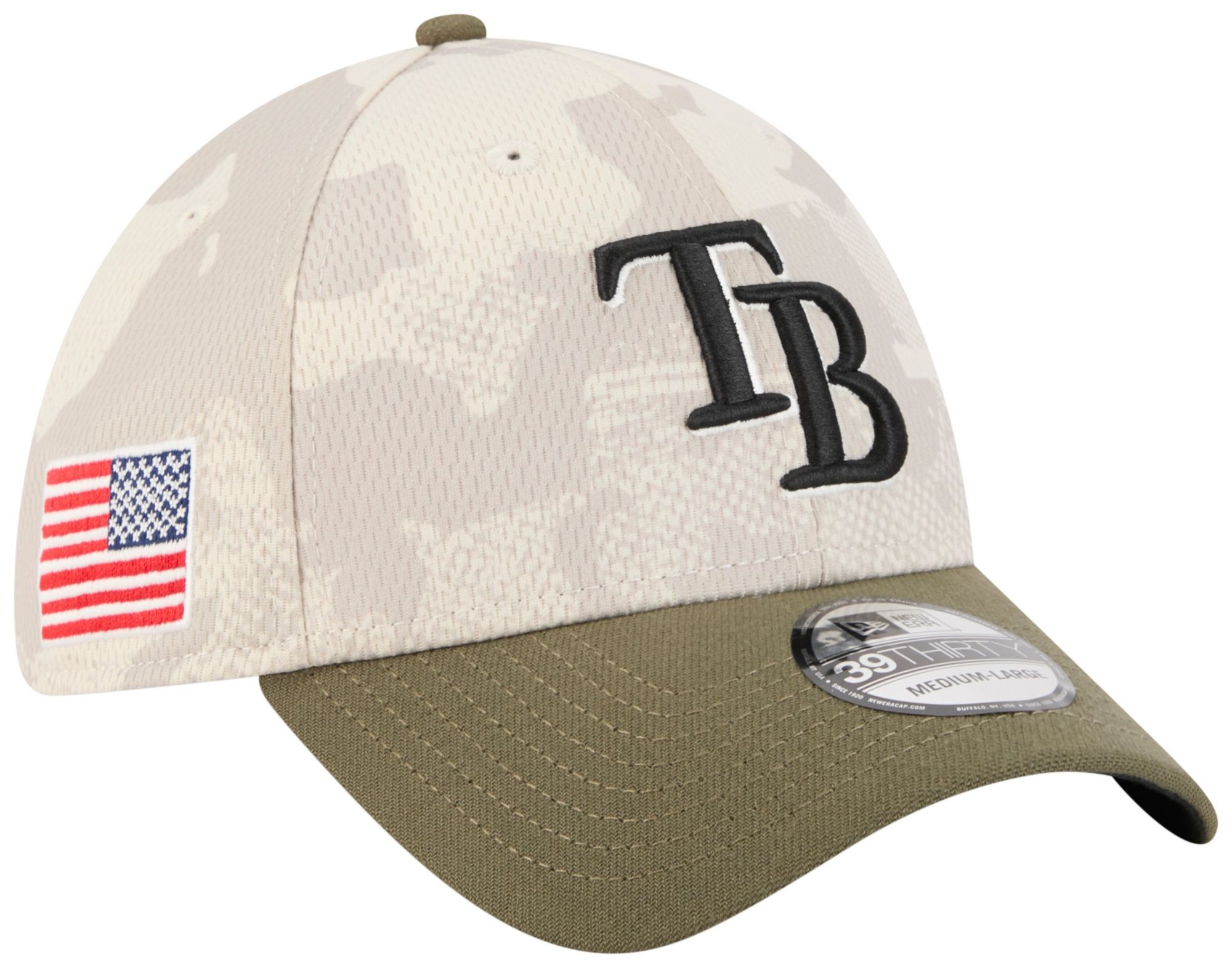 New Era Adult Tampa Bay Rays Khaki Armed Forces Day 2025 39Thirty Stretch Fit Hat