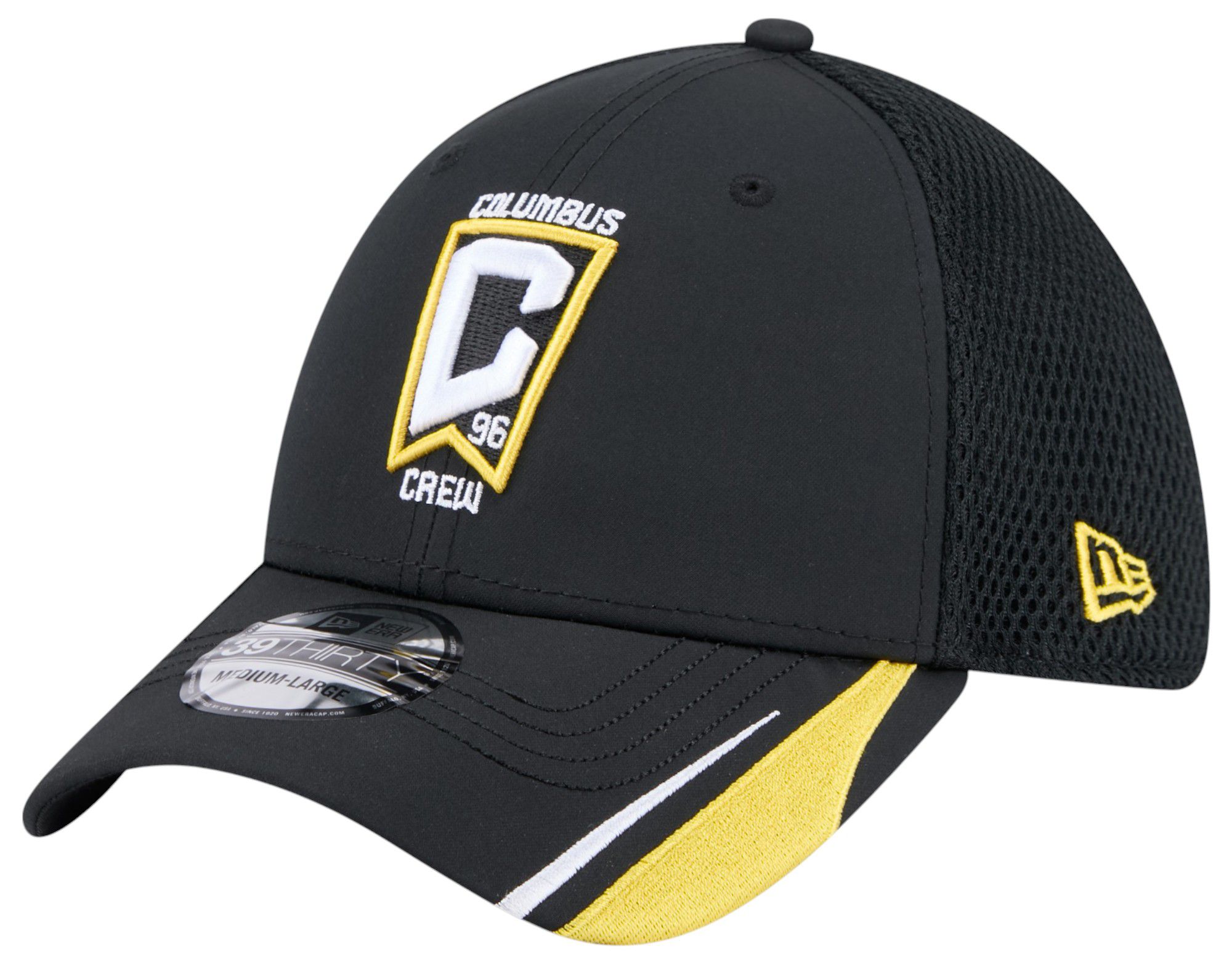 New Era Adult Columbus Crew Black Linear 39Thirty Stretch Fit Hat