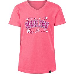 New Era Girls' Miami Marlins Pink Sequins V-Neck T-Shirt