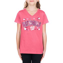 New Era Girls' Washington Nationals Pink V-Neck T-Shirt
