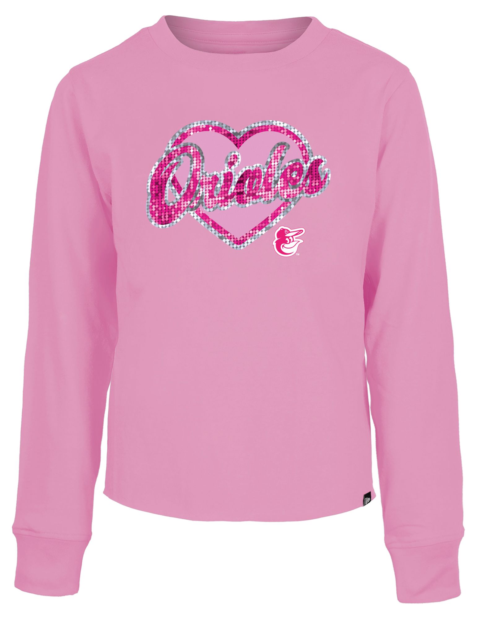 New Era Girls' Baltimore Orioles Pink Sequin Sweatshirt