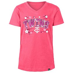 New Era Girls' Minnesota Twins Pink Sequins V-Neck T-Shirt