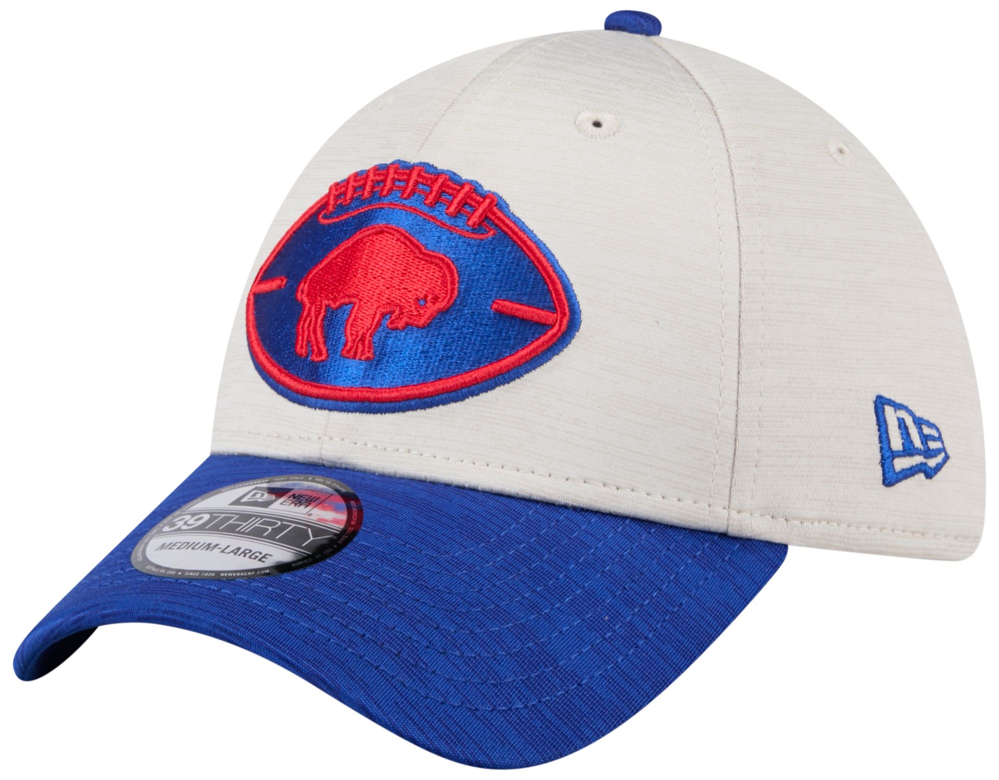 New Era Men's Buffalo Bills Sideline Historic Throwback Blue 39Thirty Stretch Fit Hat