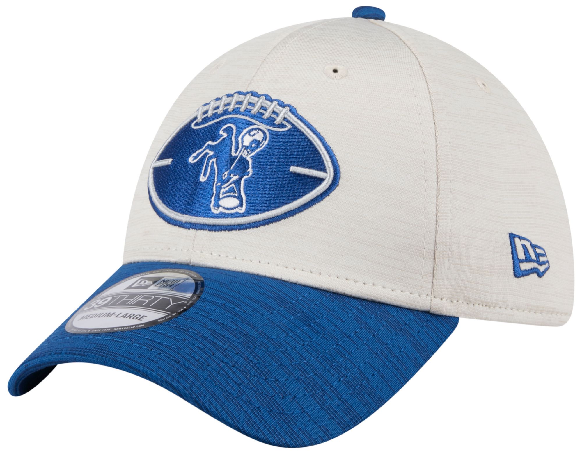 New Era Men's Indianapolis Colts Sideline Historic Throwback Blue 39Thirty Stretch Fit Hat