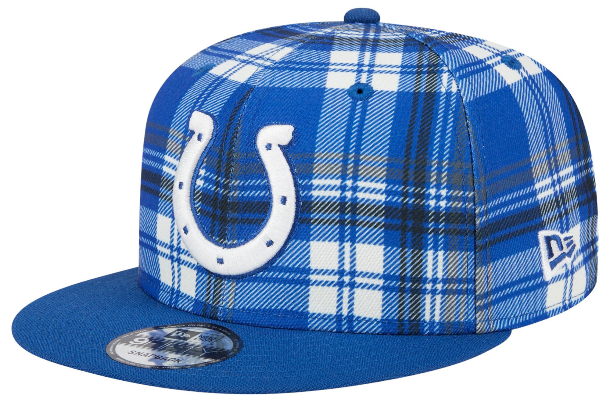 New Era Men's Indianapolis Colts Sideline Statement Plaid 9Fifty Adjustable Hat