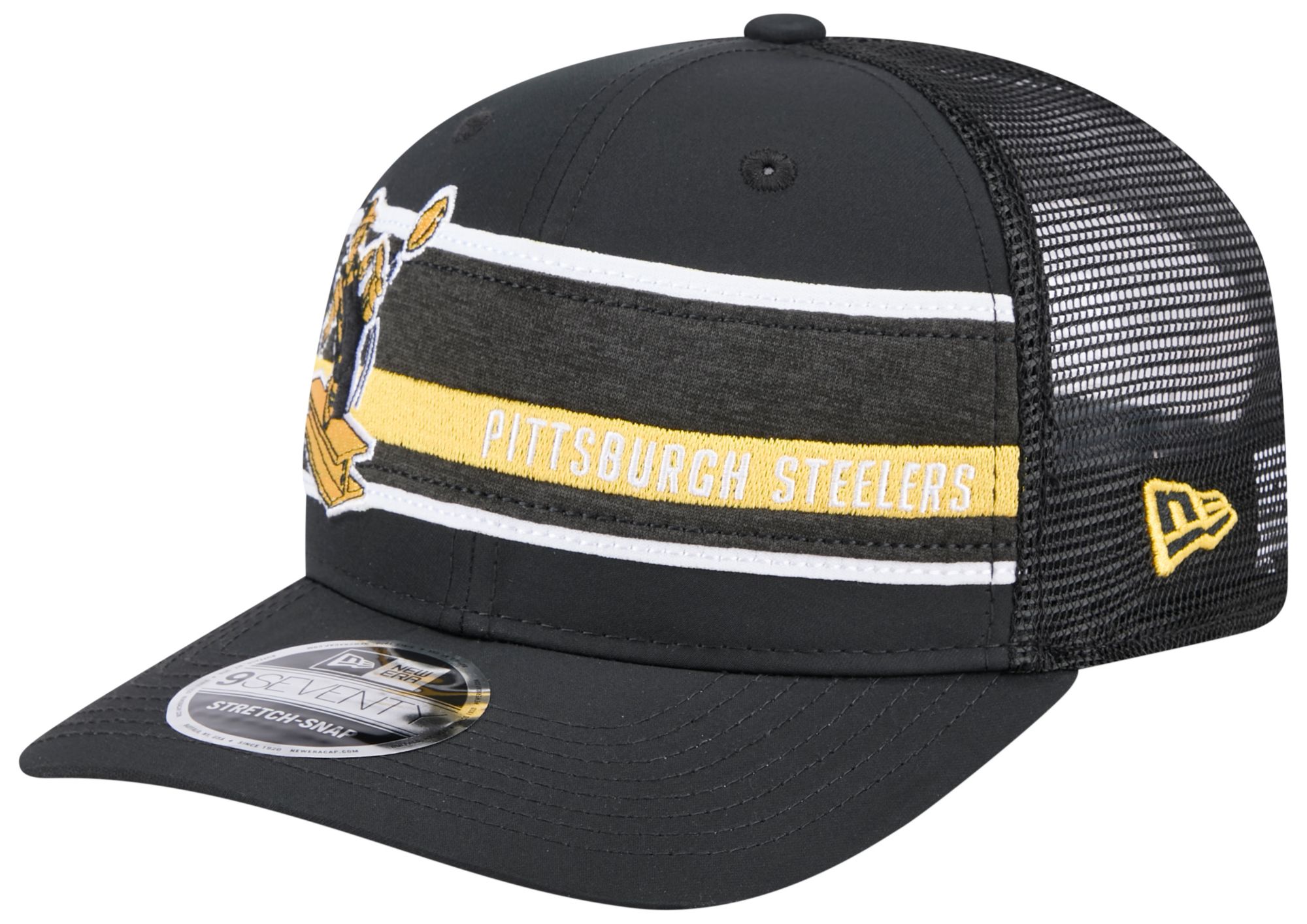 New Era Men's Pittsburgh Steelers Stripe Patch Black 9Seventy Adjustable Hat