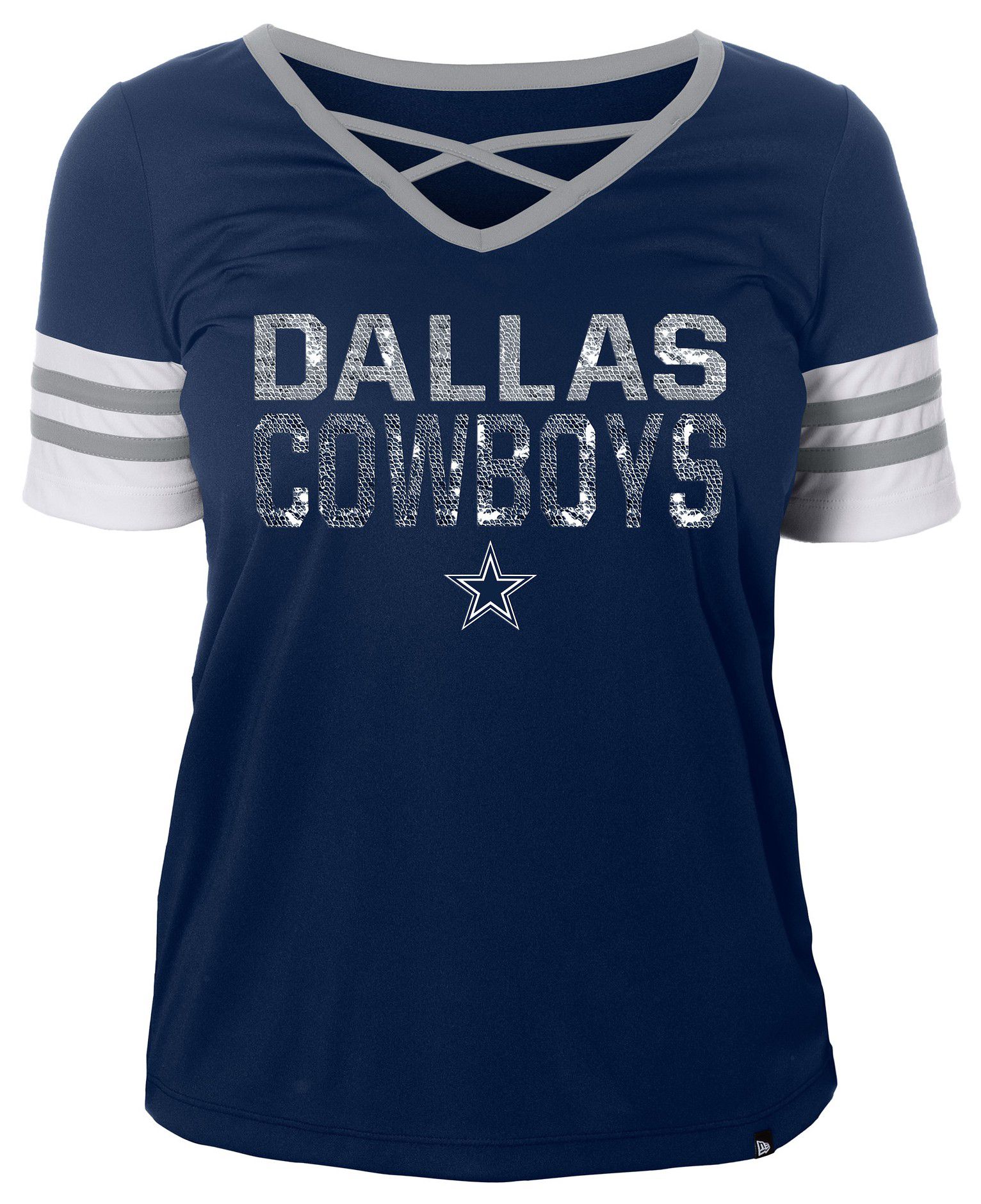 New Era Women's Dallas Cowboys Play Sequins Navy T-Shirt
