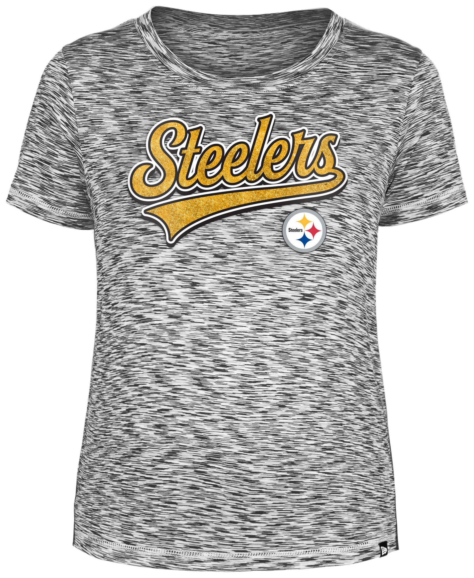 New Era Women's Pittsburgh Steelers Space-Dye Glitter Black T-Shirt