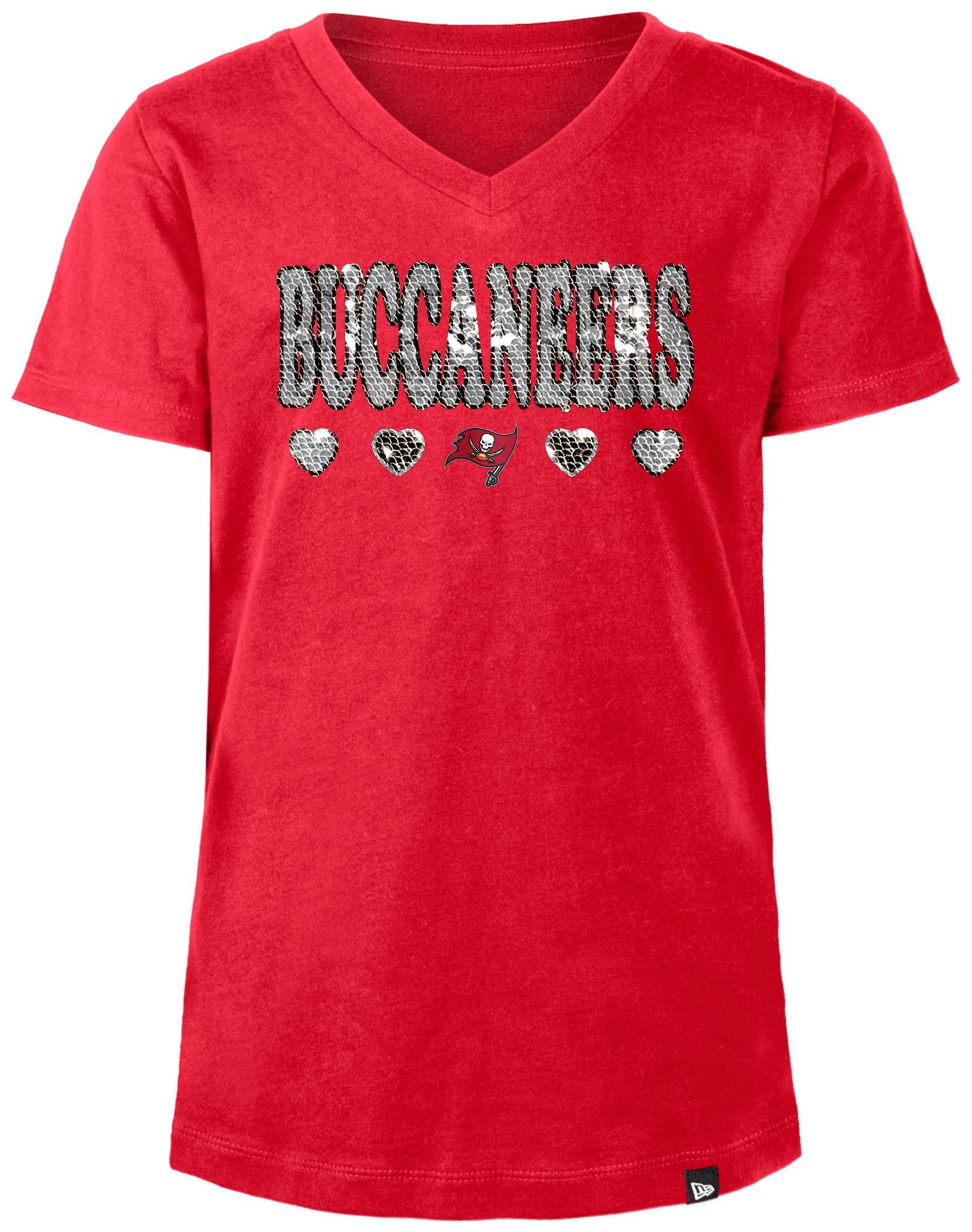 New Era Girls' Tampa Bay Buccaneers Sequins Flip Red T-Shirt