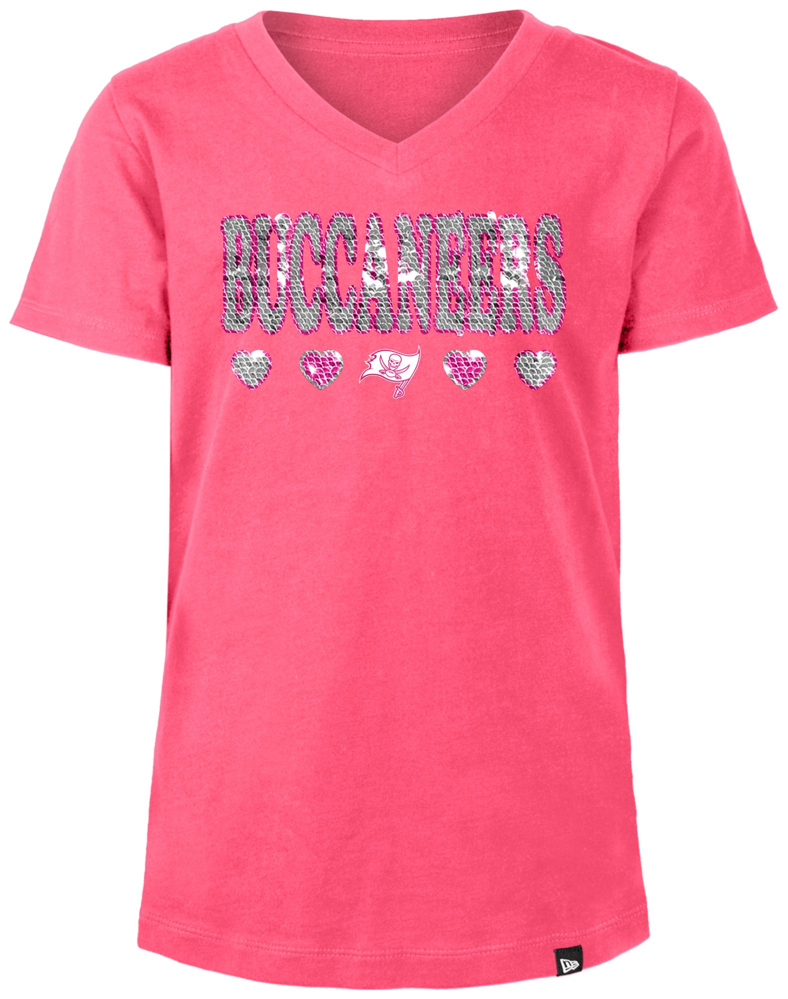 New Era Girls' Tampa Bay Buccaneers Sequins Flip Pink T-Shirt