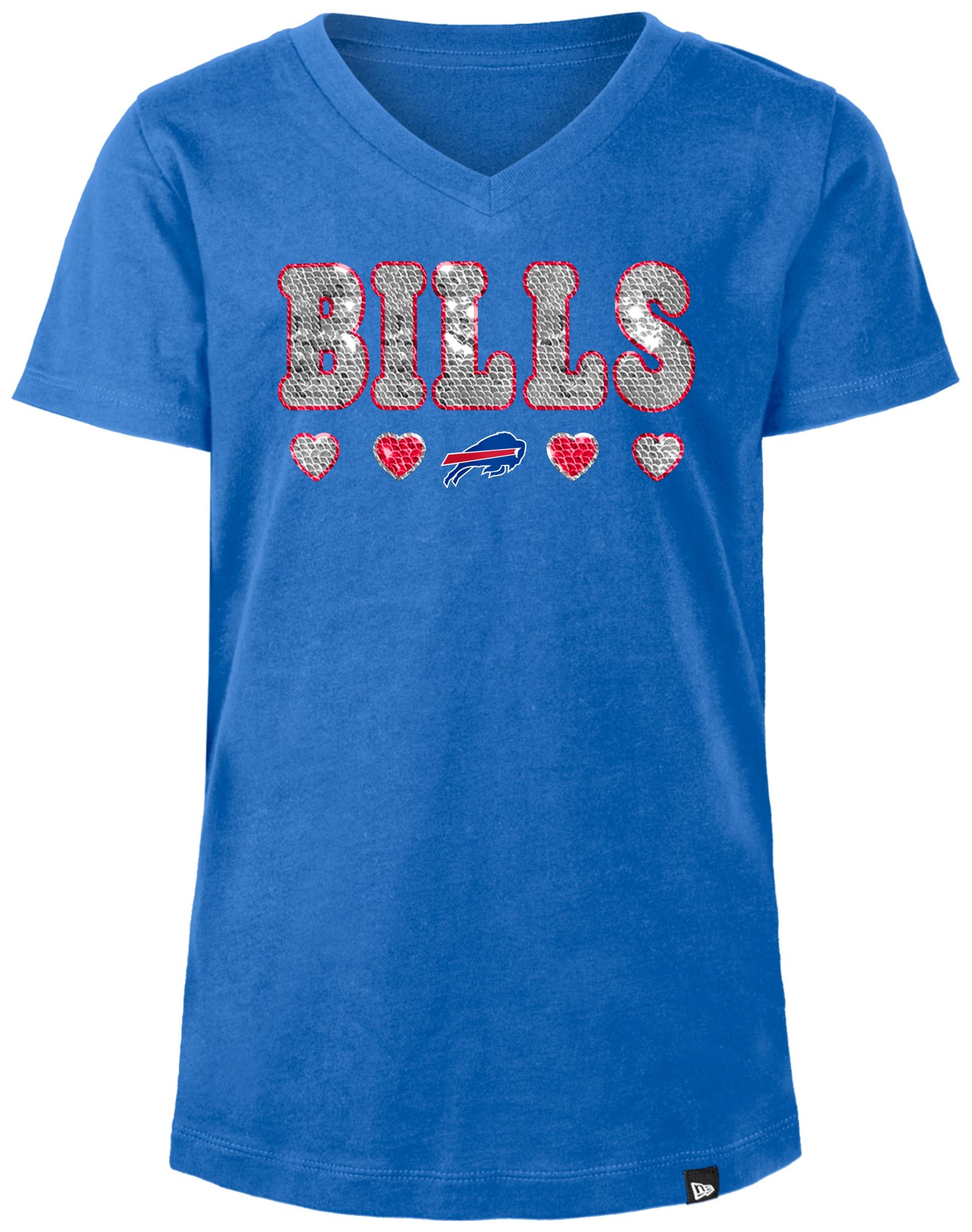 New Era Girls' Buffalo Bills Sequins Flip Blue T-Shirt
