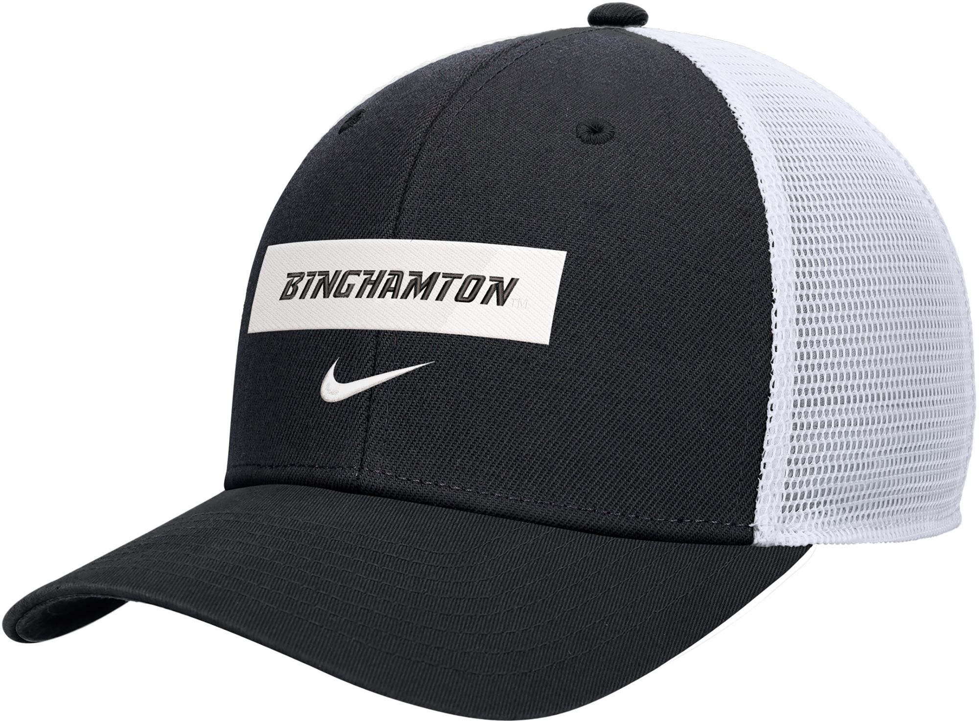 Nike Men's Binghamton Bearcats Black Wordmark Rise Adjustable Trucker Hat