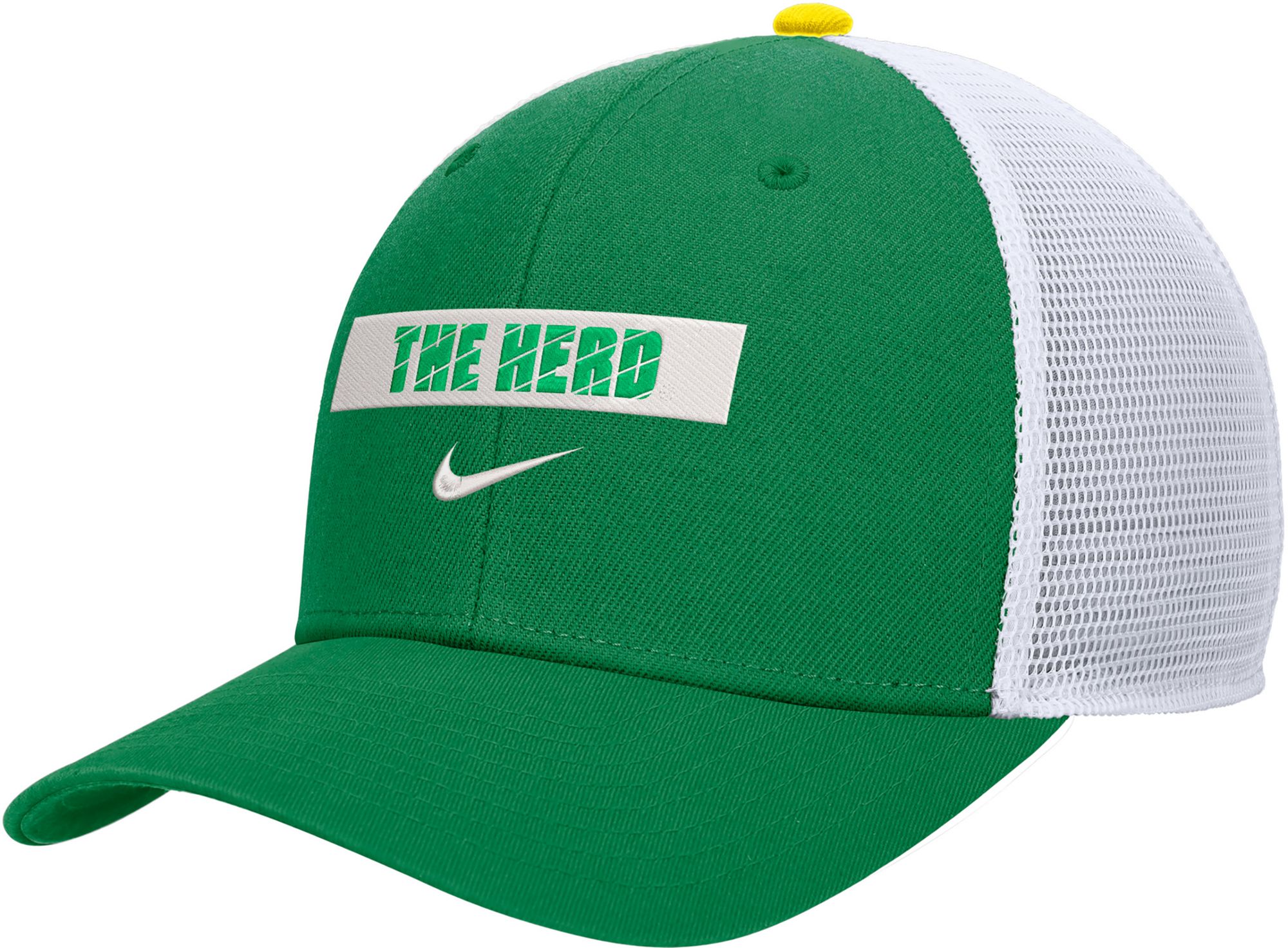 Nike Men's Marshall Thundering Herd Green Wordmark Rise Adjustable Trucker Hat