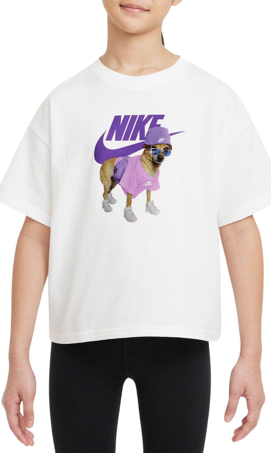 Nike Girls' Sportswear Dog Graphic Boxy T-Shirt