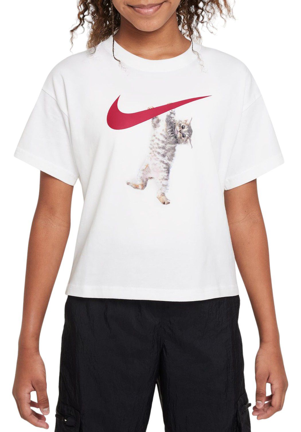 Nike Girls' Sportswear Boxy Kitten Graphic T-Shirt