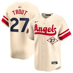 YOUTH ANGELS JERSEY #27 MIKE TROUT SIZE M-XL STITCHED PINSTRIPE