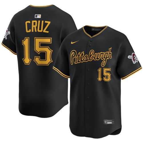 V12 ワンピース ストレッチ ブラック イエロー ビックロゴ ゴルフ上 Nike Adult Pittsburgh Pirates Black Oneil Cruz #15 Limited Jersey