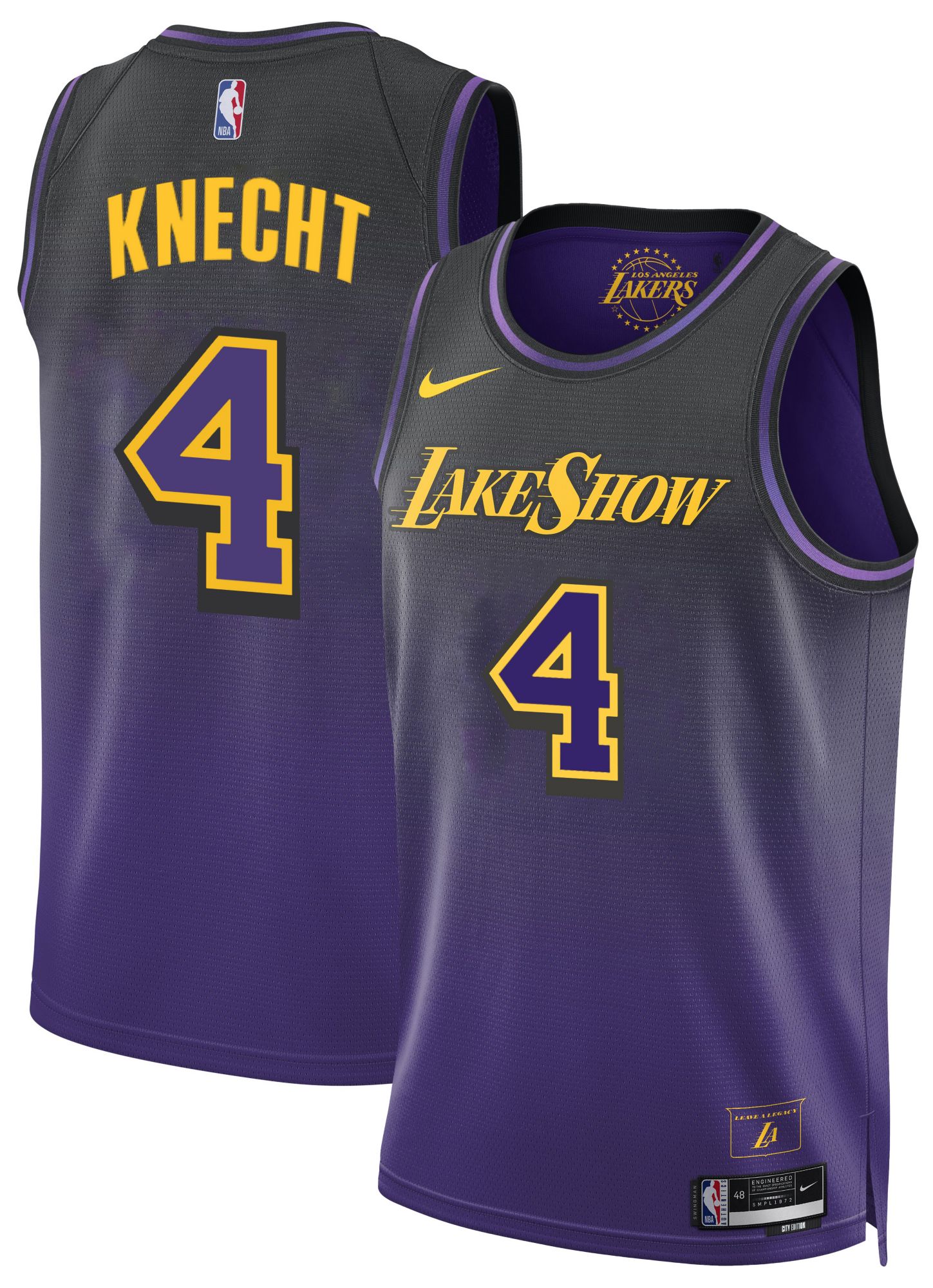 Nike Adult 2024-25 City Edition Los Angeles Lakers Dalton Knecht #4 Purple Swingman Jersey