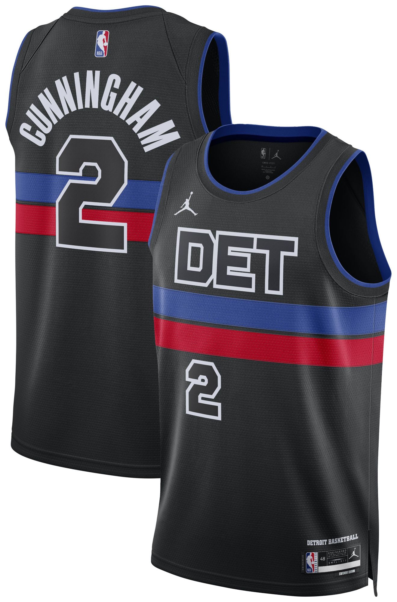 Nike Men's Detroit Pistons Cade Cunningham #2 Black Swingman Statement Jersey