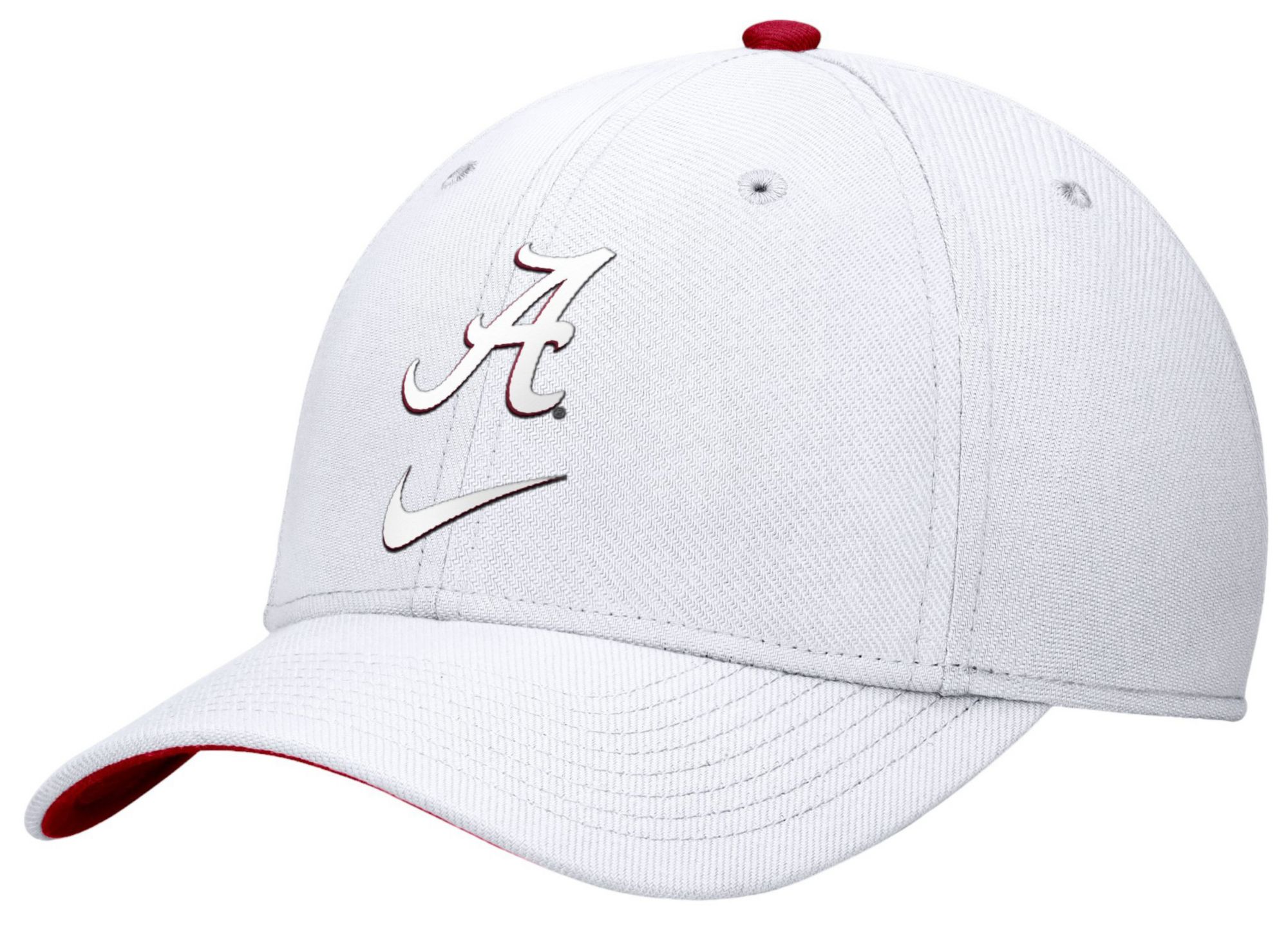 Nike Men's Alabama Crimson Tide White Swoosh Flex Tonal Stretch Fit Hat