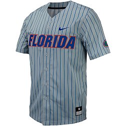 Nike Men's Florida Gators Grey Pinstripe Full Button Replica Baseball Jersey