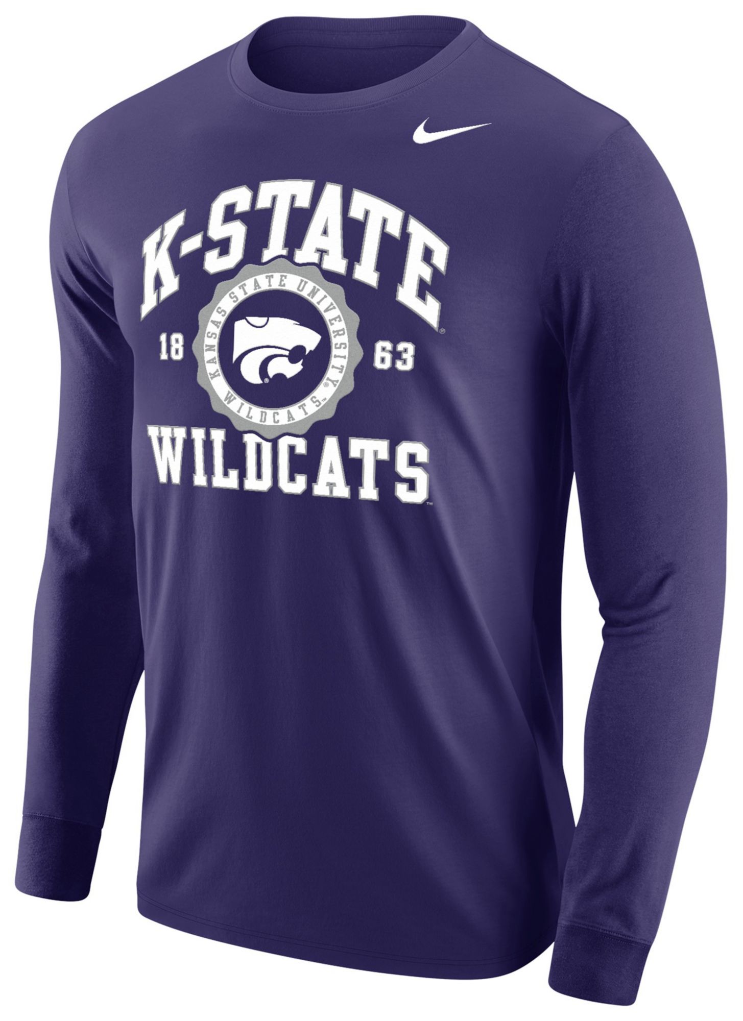 Nike Men's Kansas State Wildcats Purple Core Cotton School Seal Long Sleeve T-Shirt