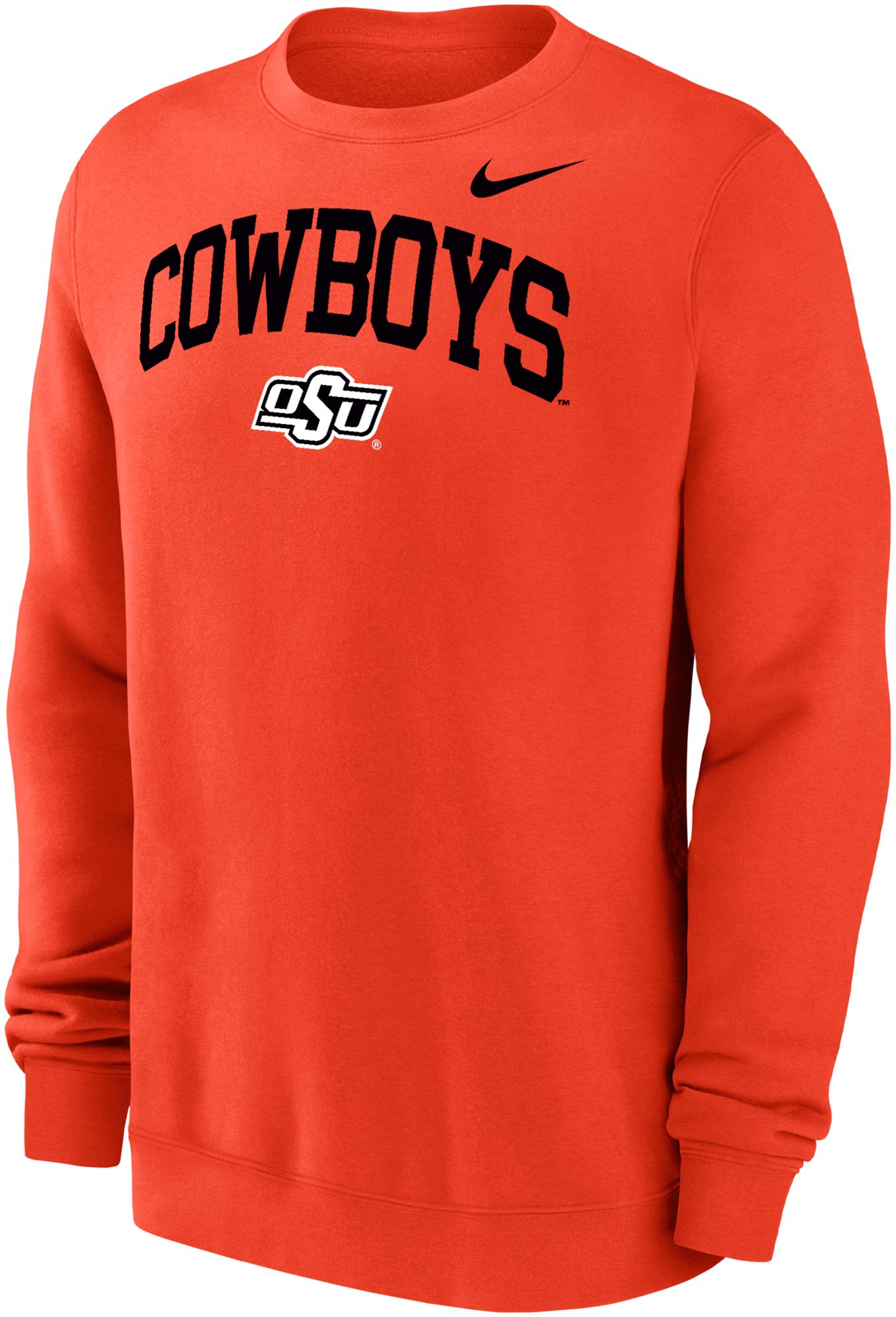 Nike Men's Oklahoma State Cowboys Orange Club Fleece Arch Logo Crew Neck Sweatshirt