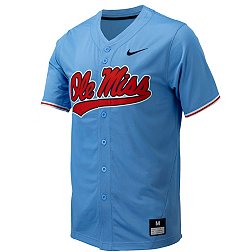 Nike Men's Ole Miss Rebels Blue Full Button Replica Baseball Jersey
