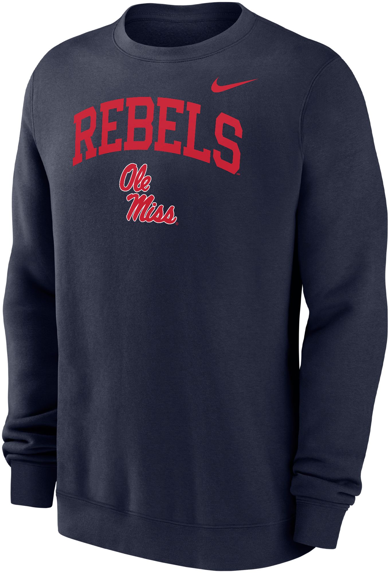 Nike Men's Ole Miss Rebels Blue Club Fleece Arch Logo Crew Neck Sweatshirt