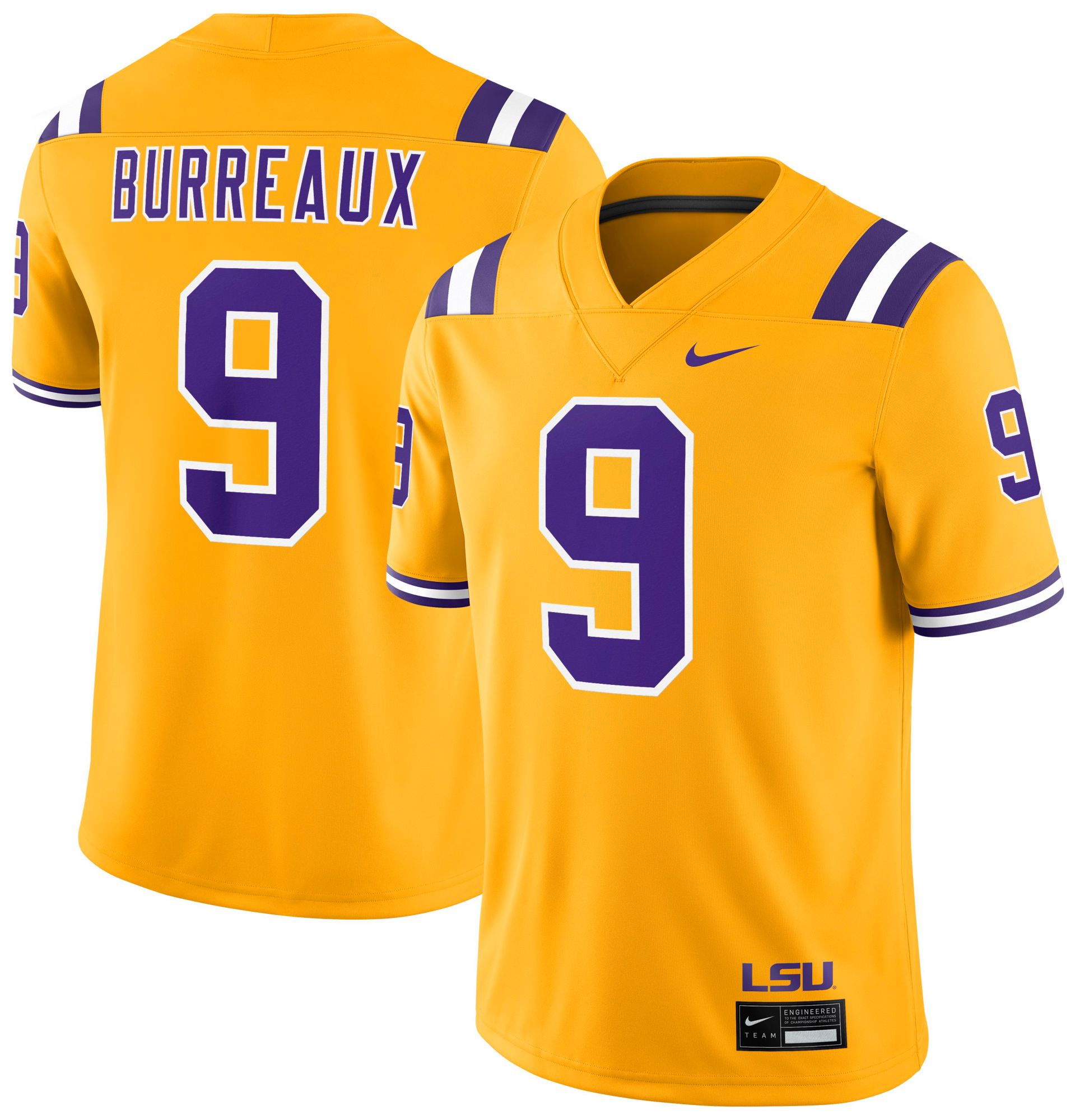 Nike Men's LSU Tigers Joe Burrow #9 Gold Dri-FIT 'Burreaux' Replica Alternate Football Game Jersey