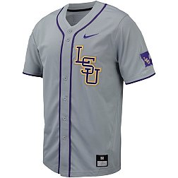 Nike Men's LSU Tigers Grey Full Button Replica Baseball Jersey